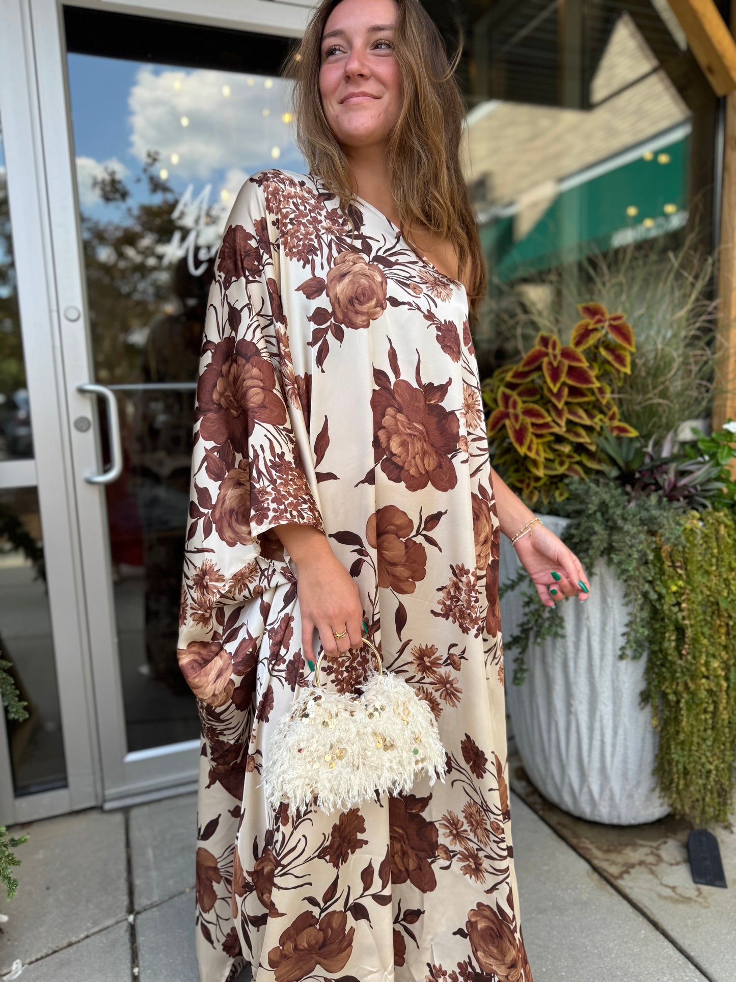 One Shoulder Woodland Maxi Dress