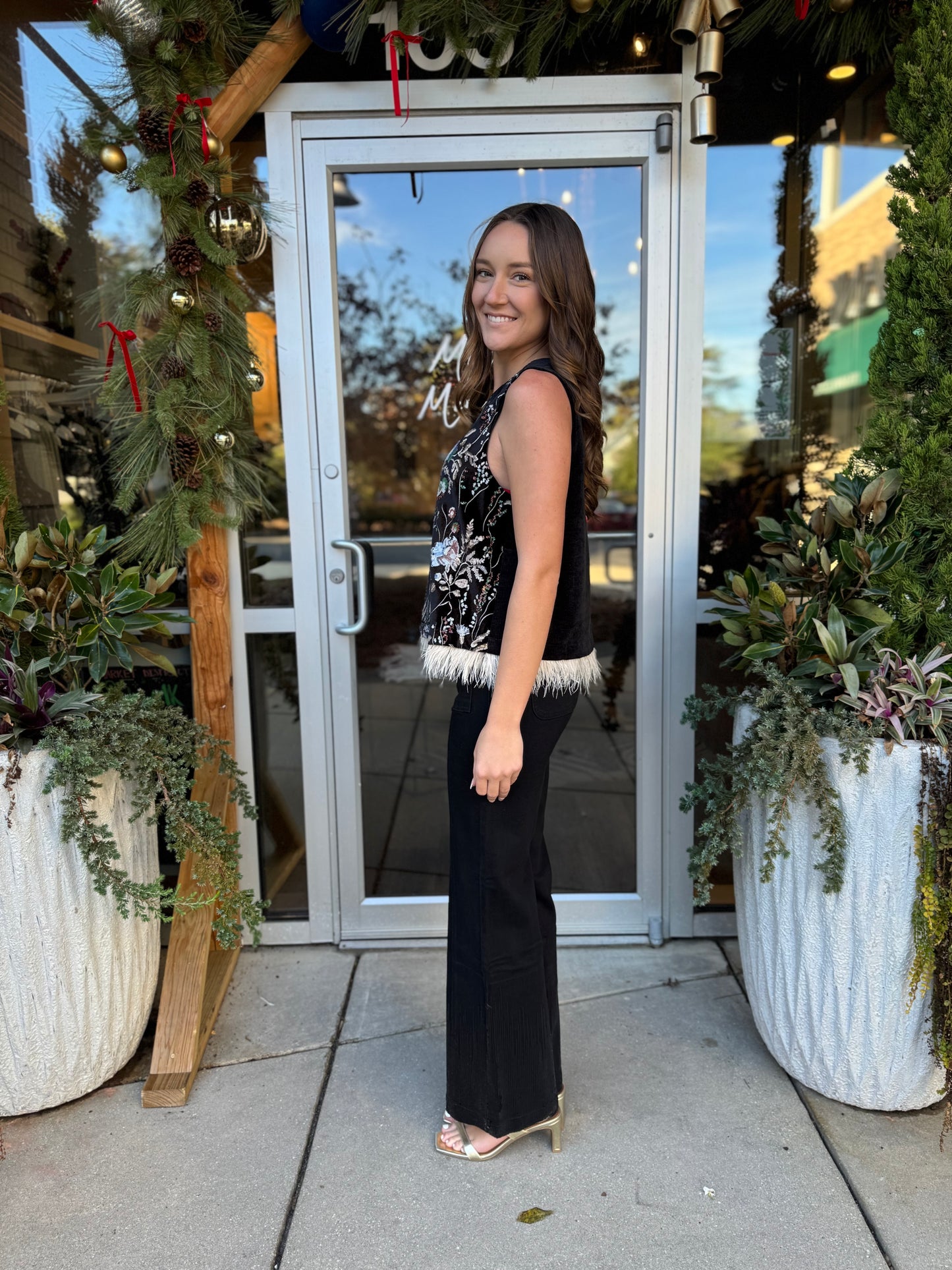 Sleeveless Feather Hem Top