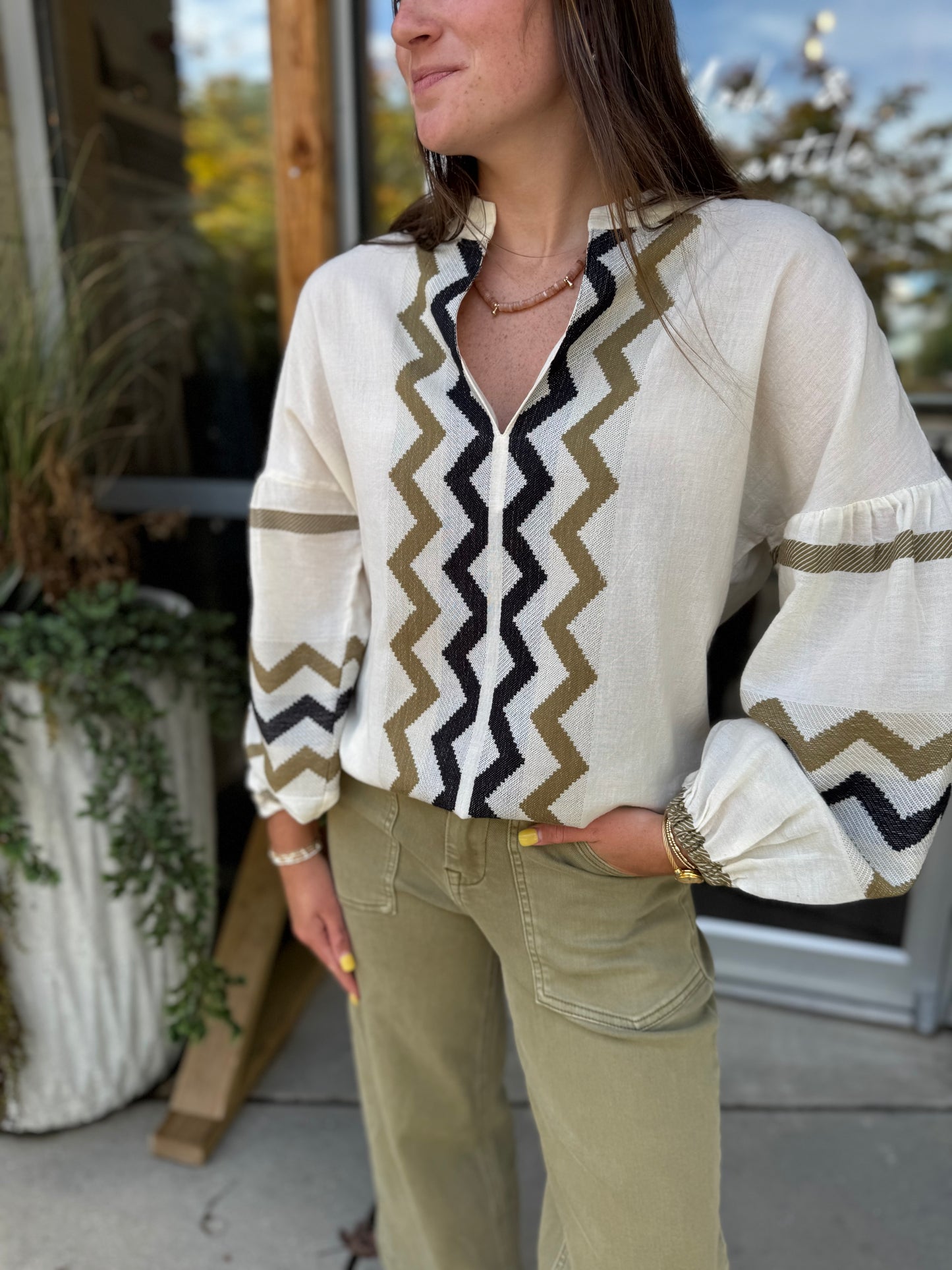 Split Neck Embroidered Top