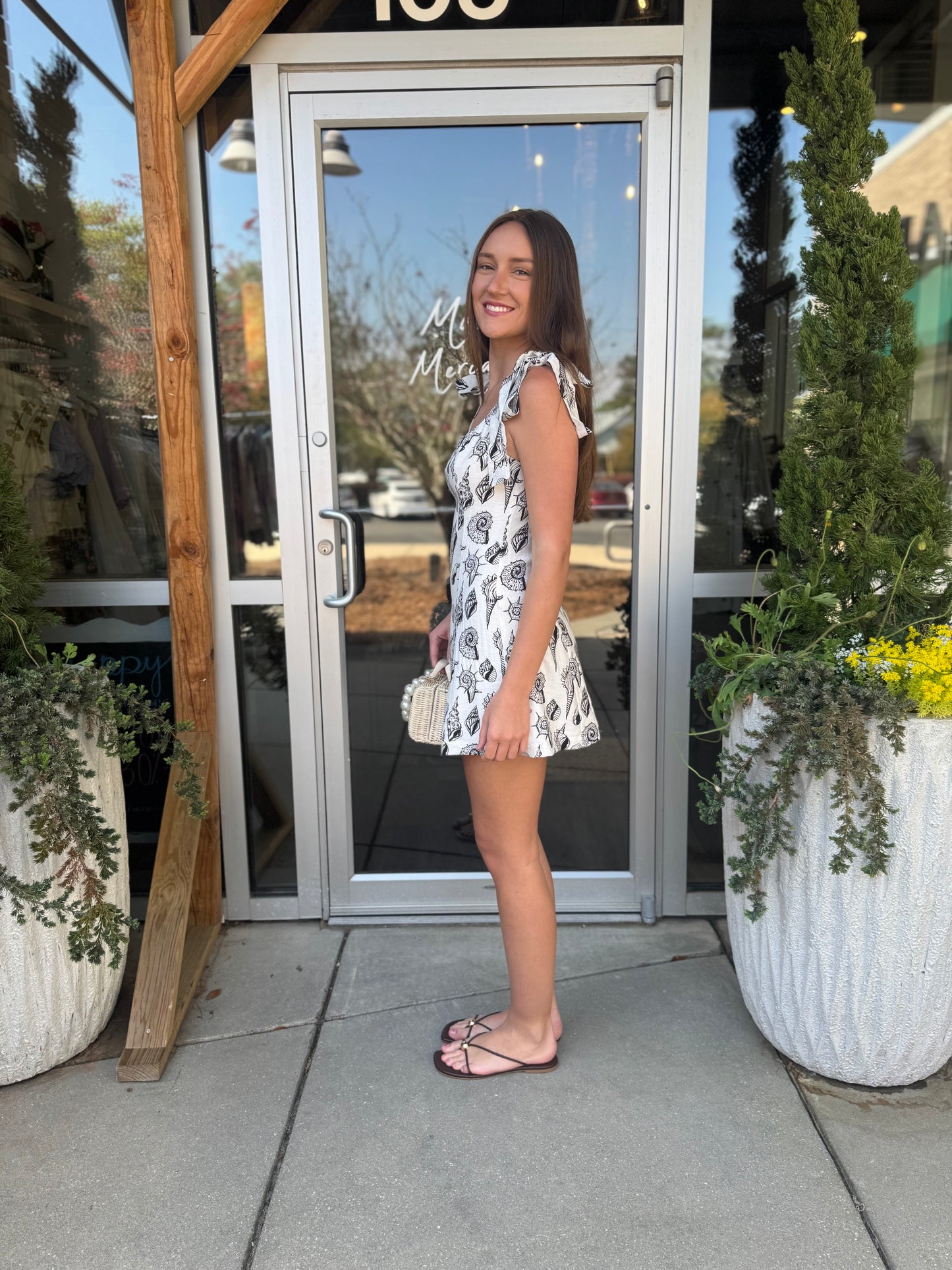 Shell Linen Tie Shoulder Dress