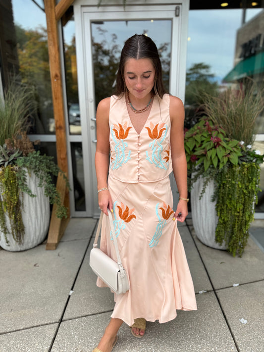 Embroidered Sherbert Maxi Skirt