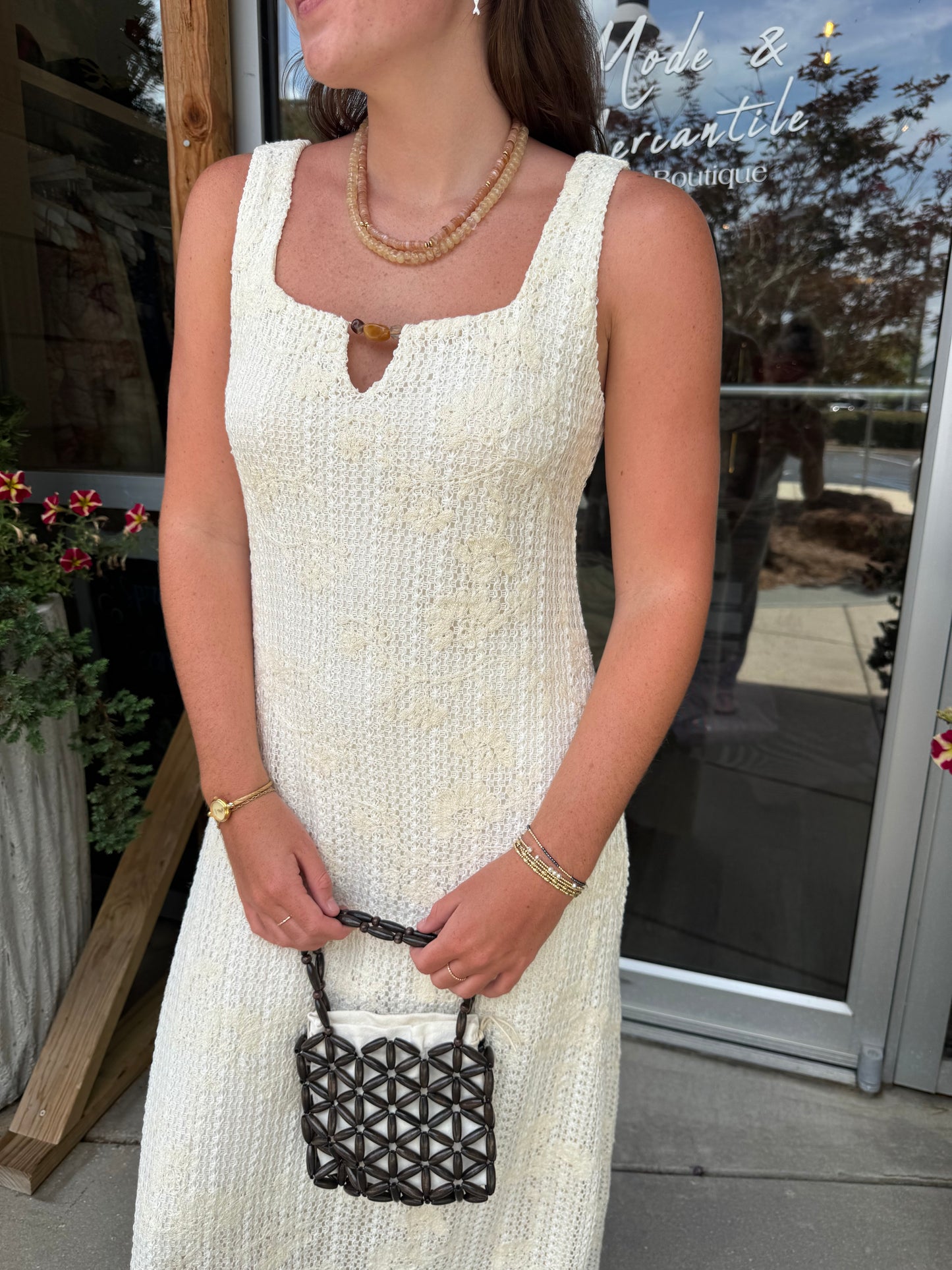 Crochet Bead Detail Midi Dress
