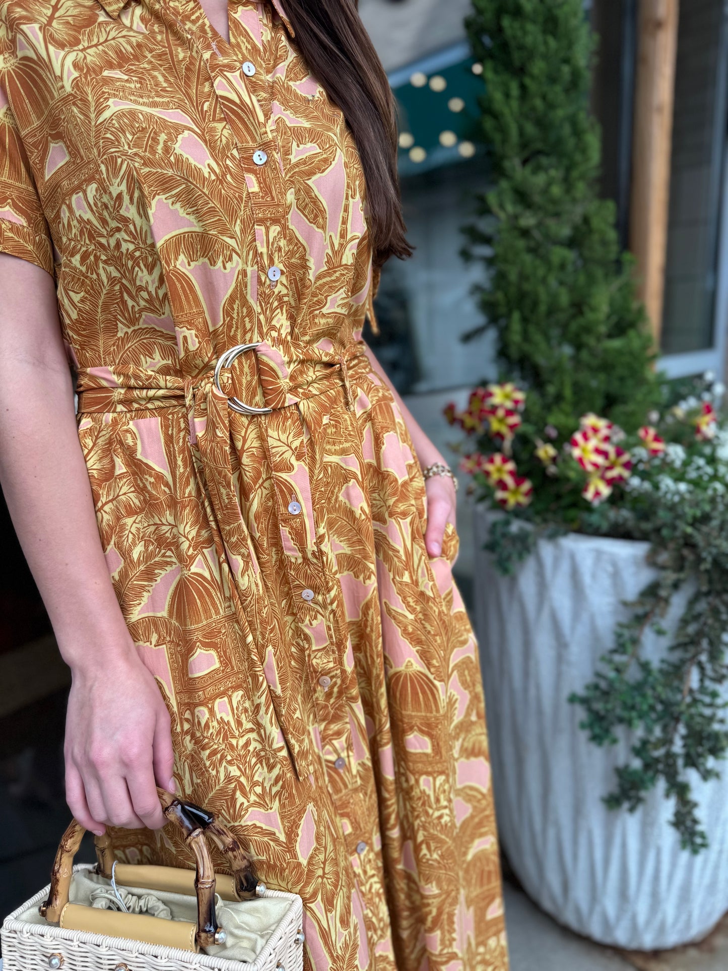 Golden Apricot Belted Dress