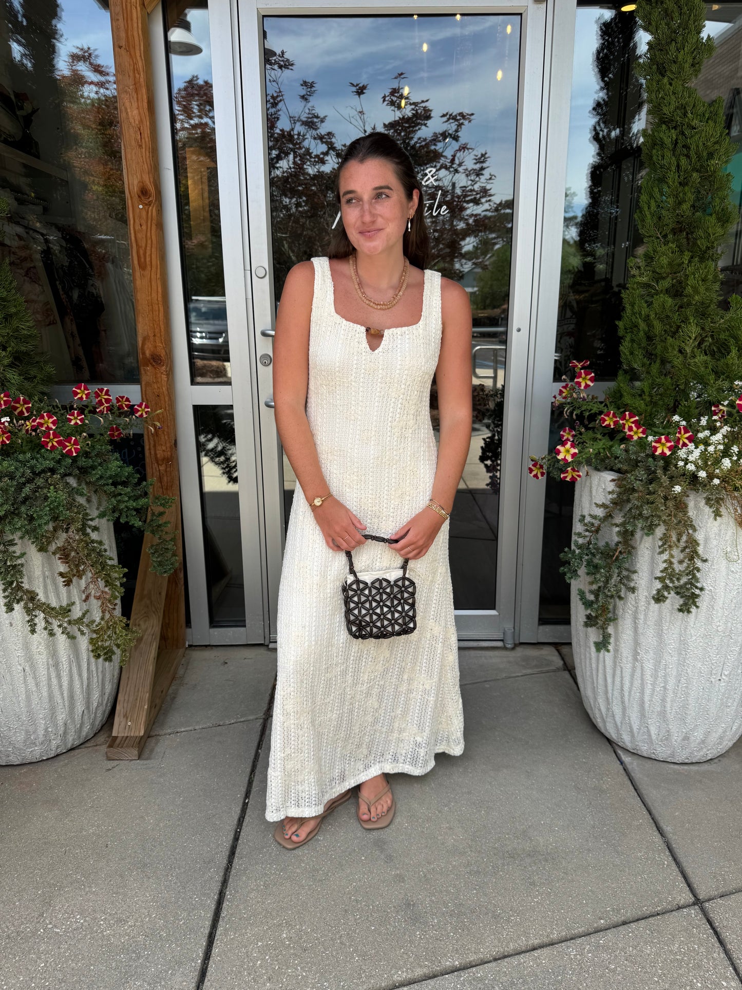 Crochet Bead Detail Midi Dress