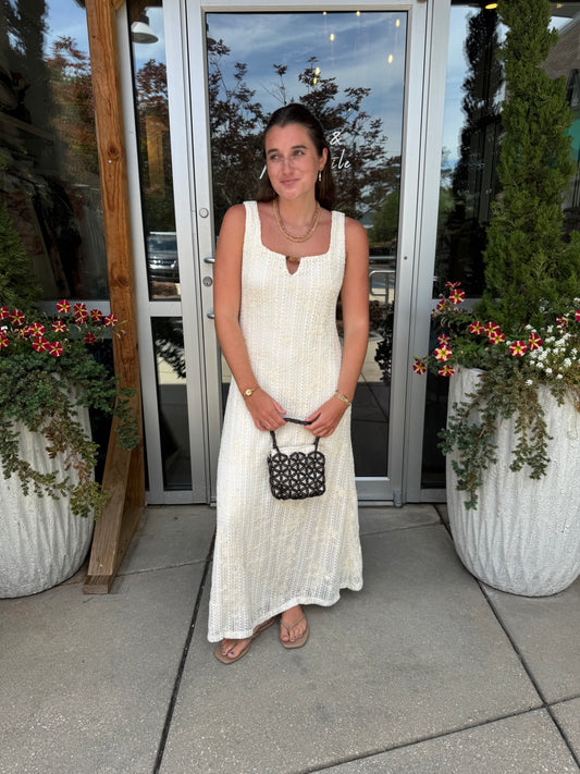 Crochet Bead Detail Midi Dress