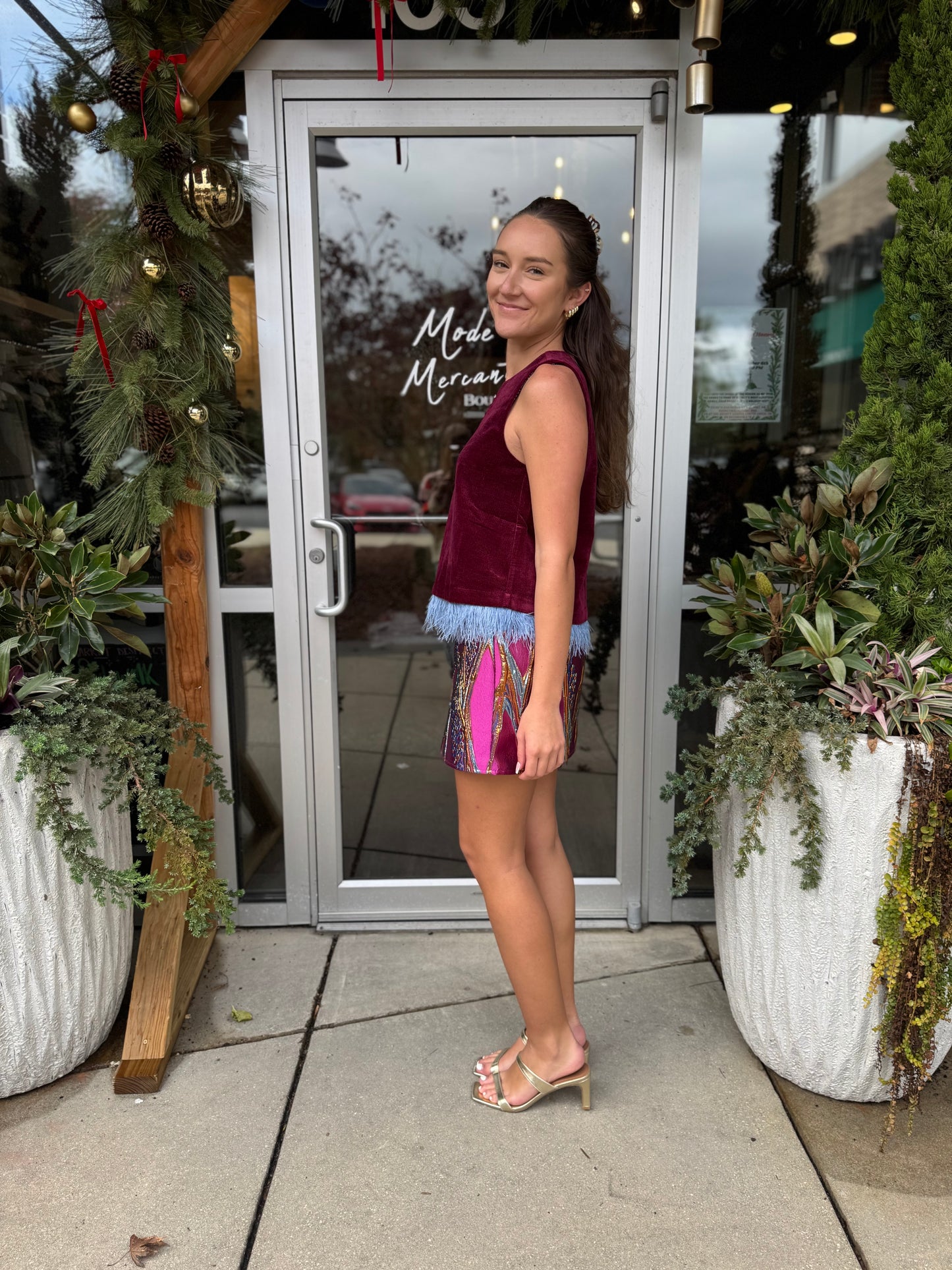 Burgundy Feather Hem Top