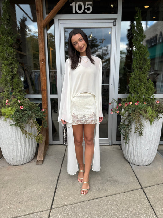 Cream Sequin Mini Skirt