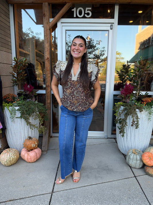 Brown floral blouse