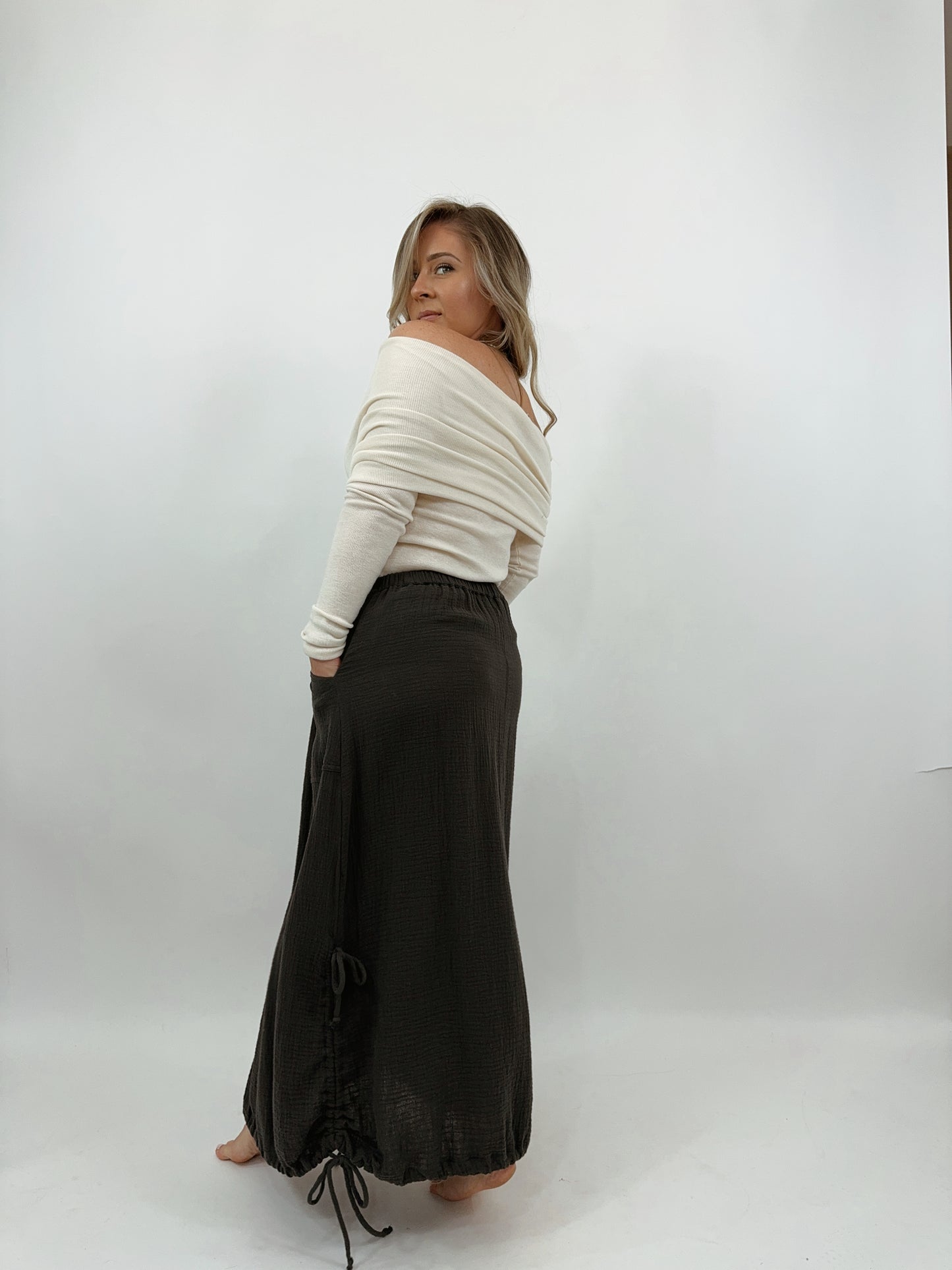 Drawstring Midi Skirt