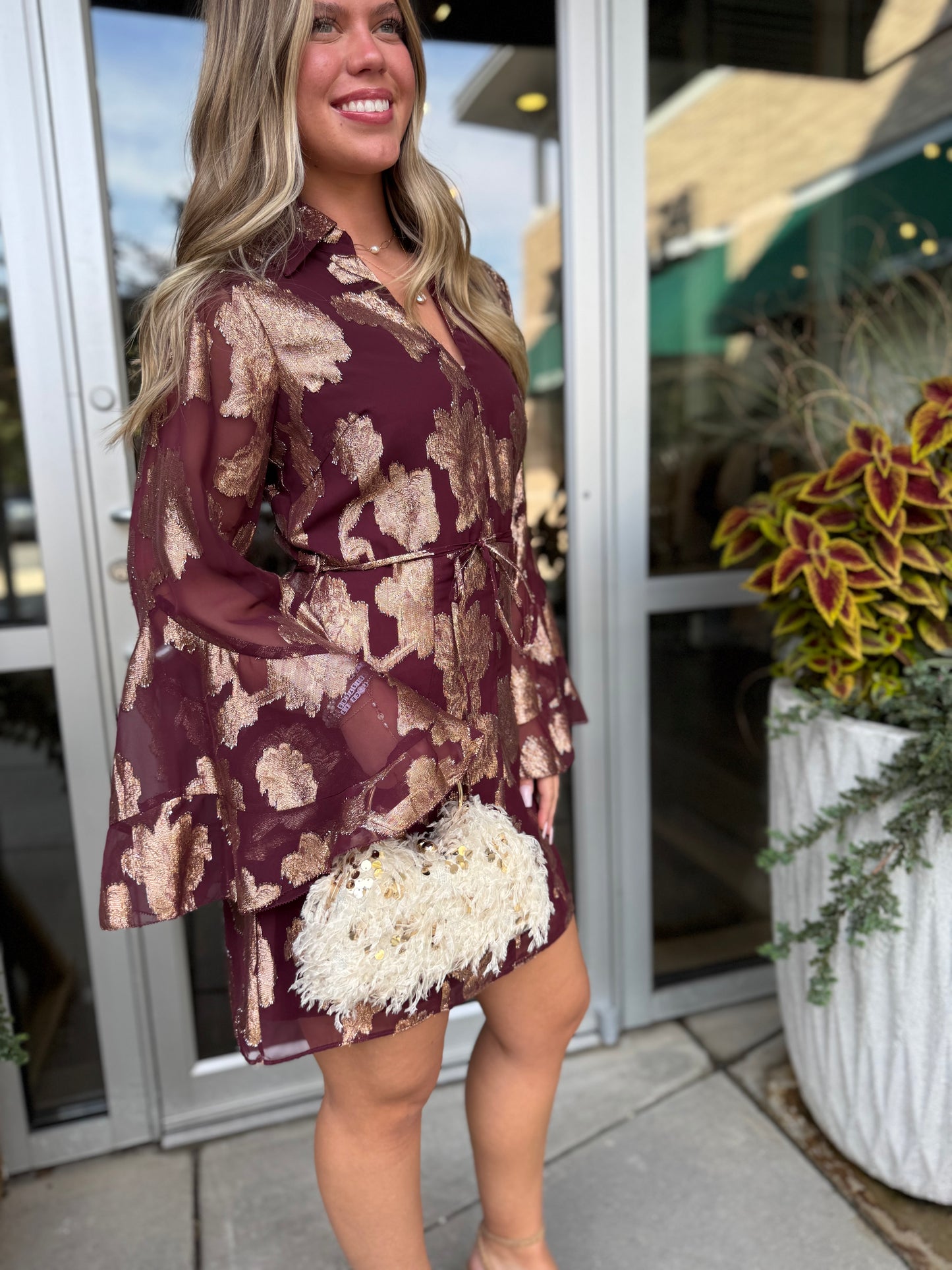 Burgundy Foil Mini Dress