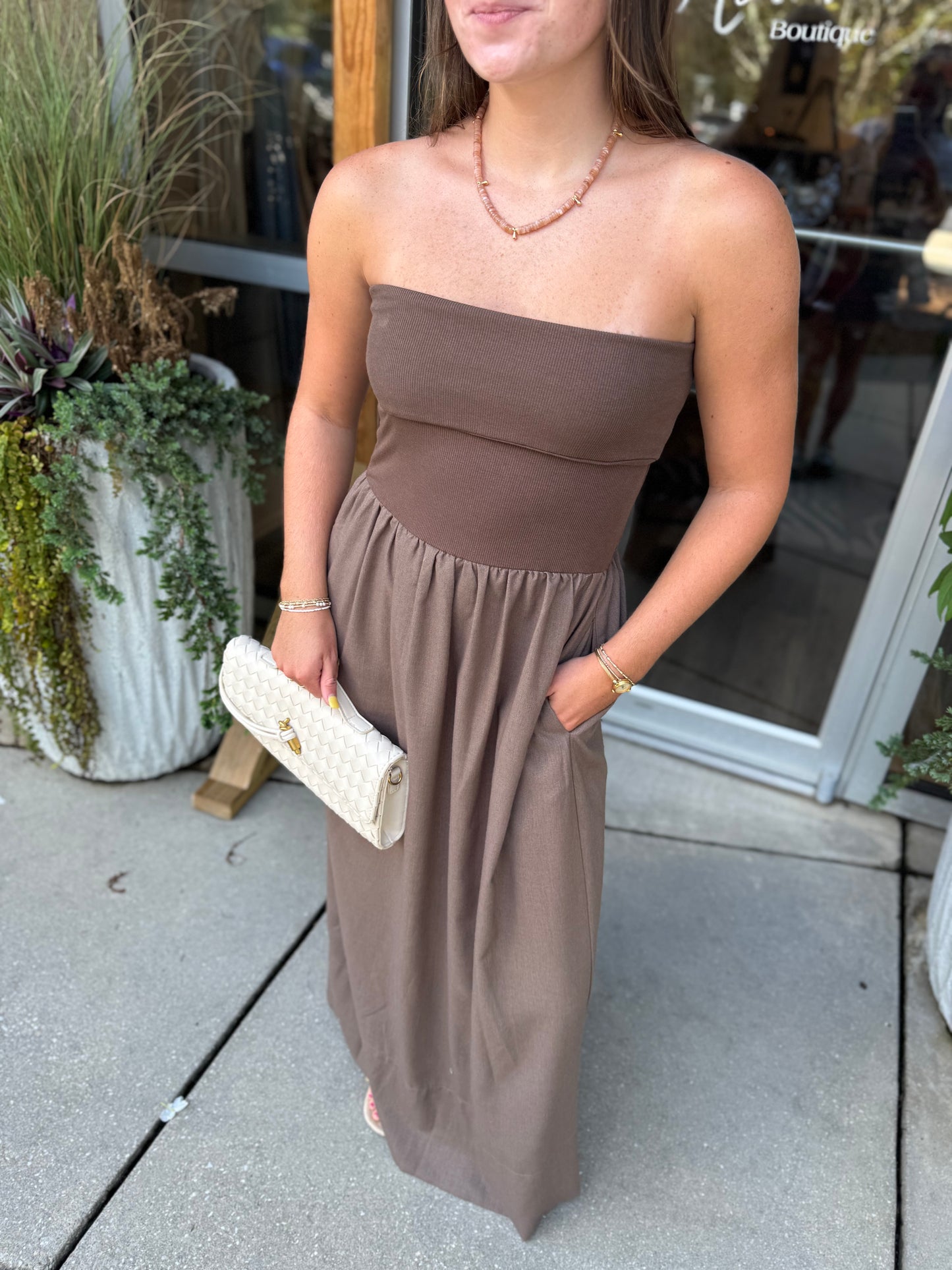 Linen Combo Tube Dress