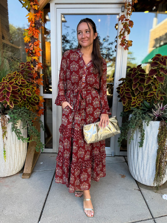 Tapasi Burgundy Floral Maxi