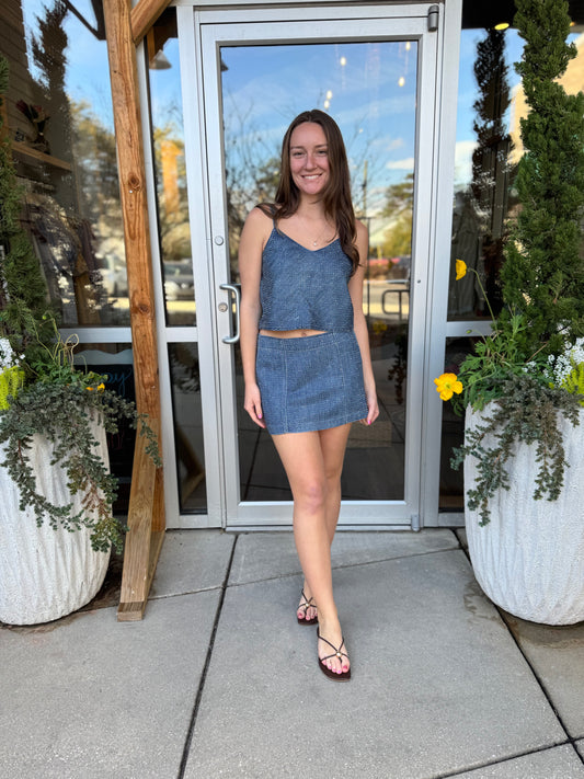 Rhinestone Denim Skirt