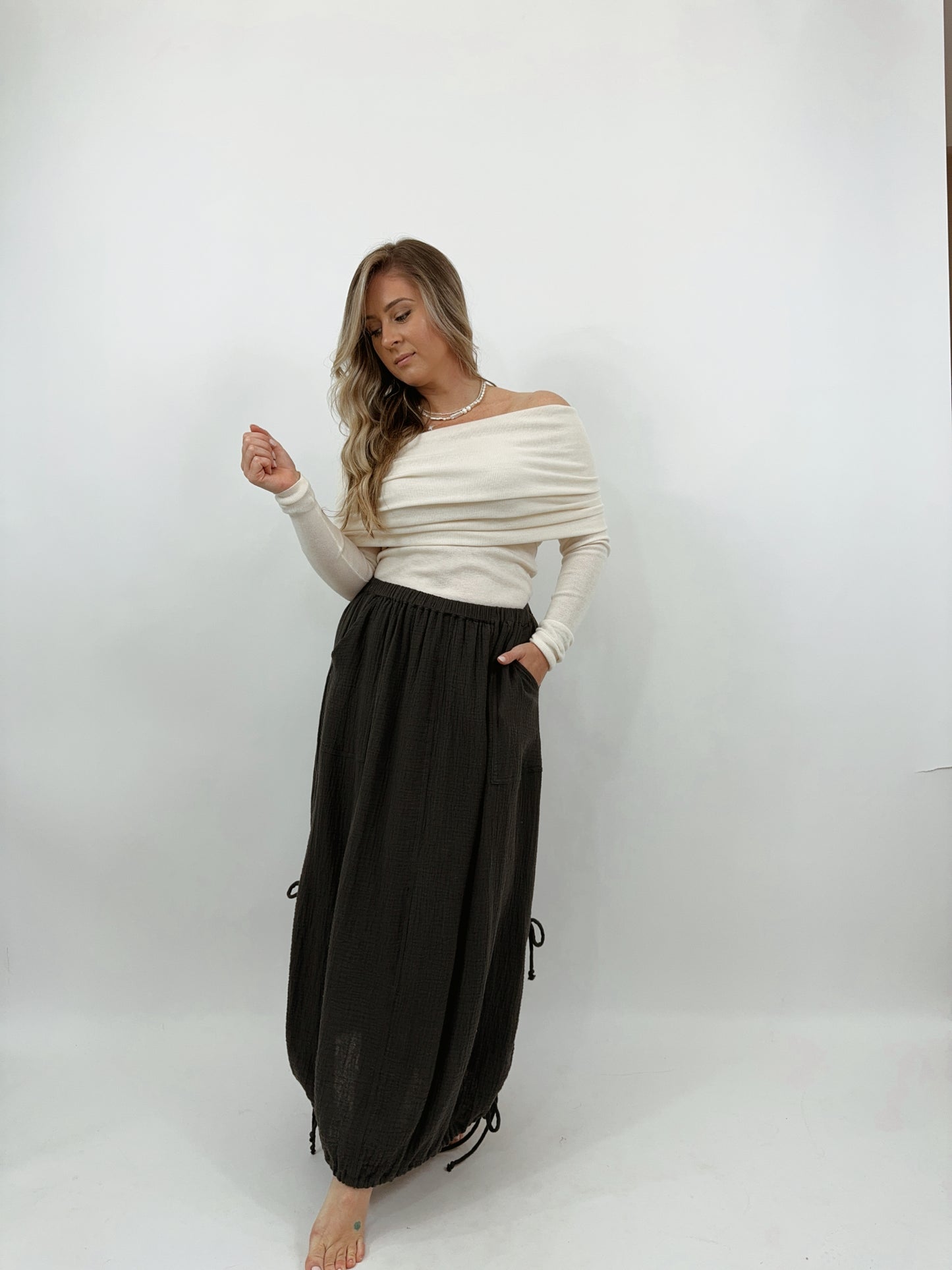 Drawstring Midi Skirt