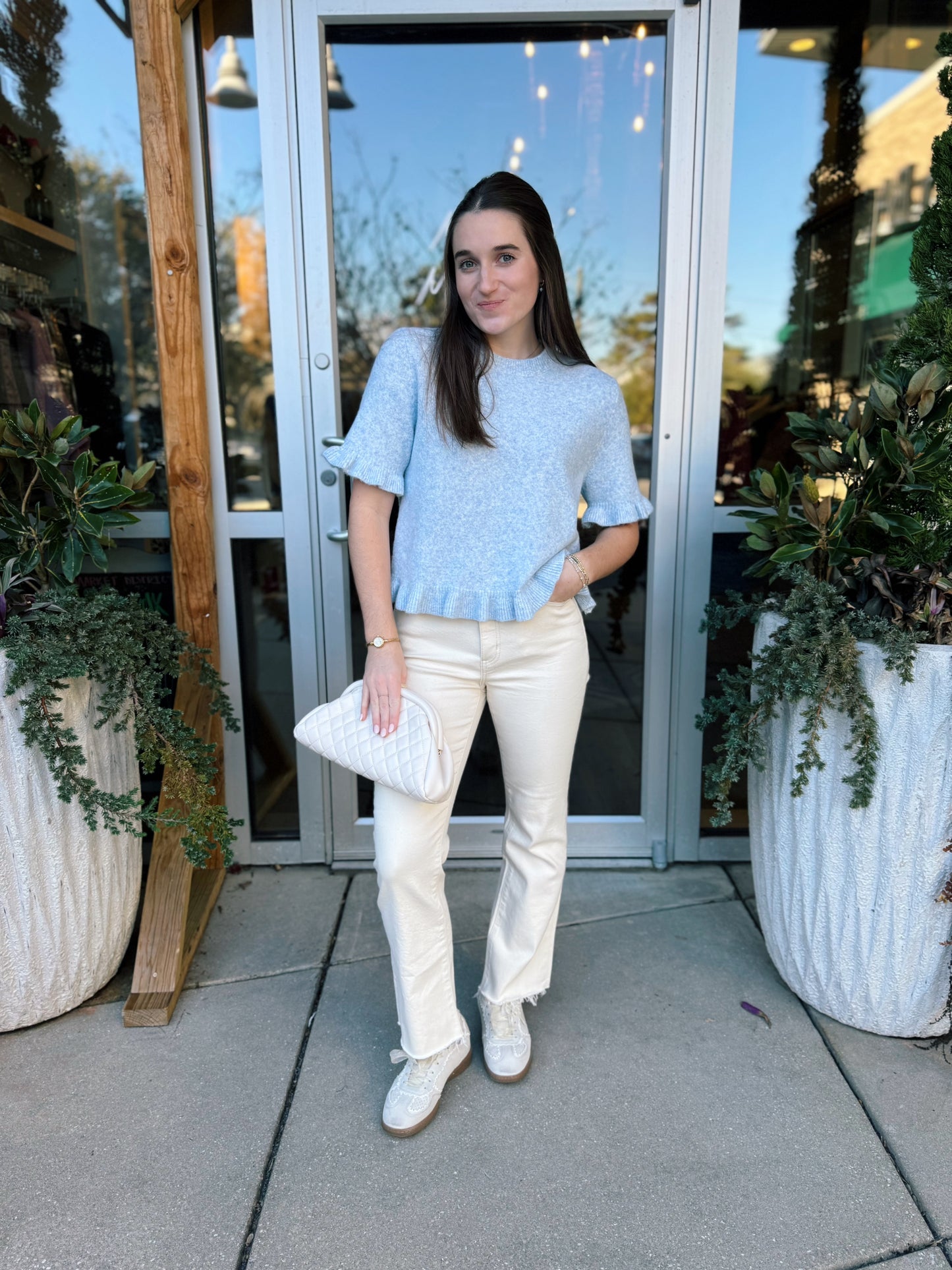 Blue Ruffle Hem Knit