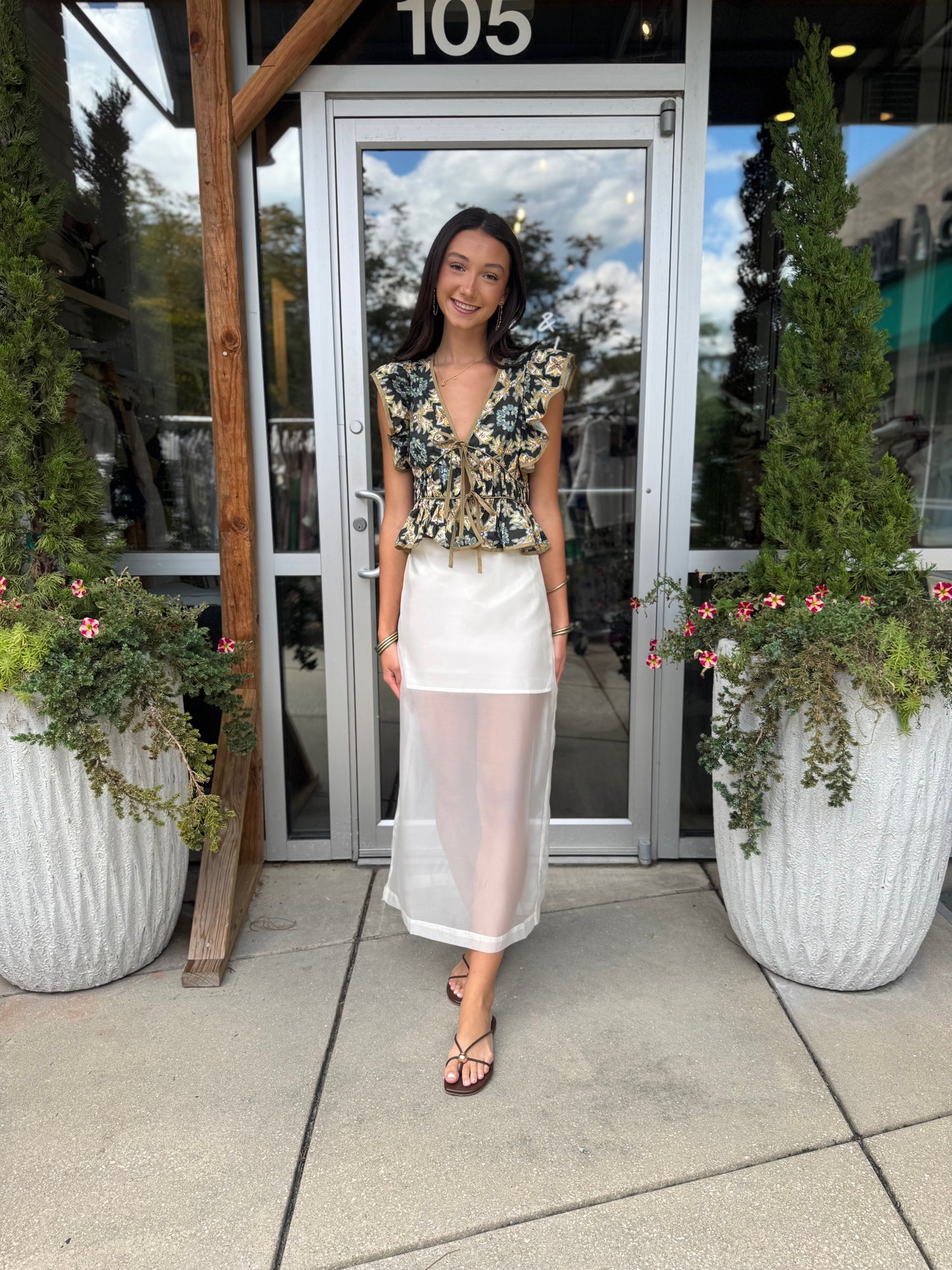 Cream Sheer Overlay Skirt