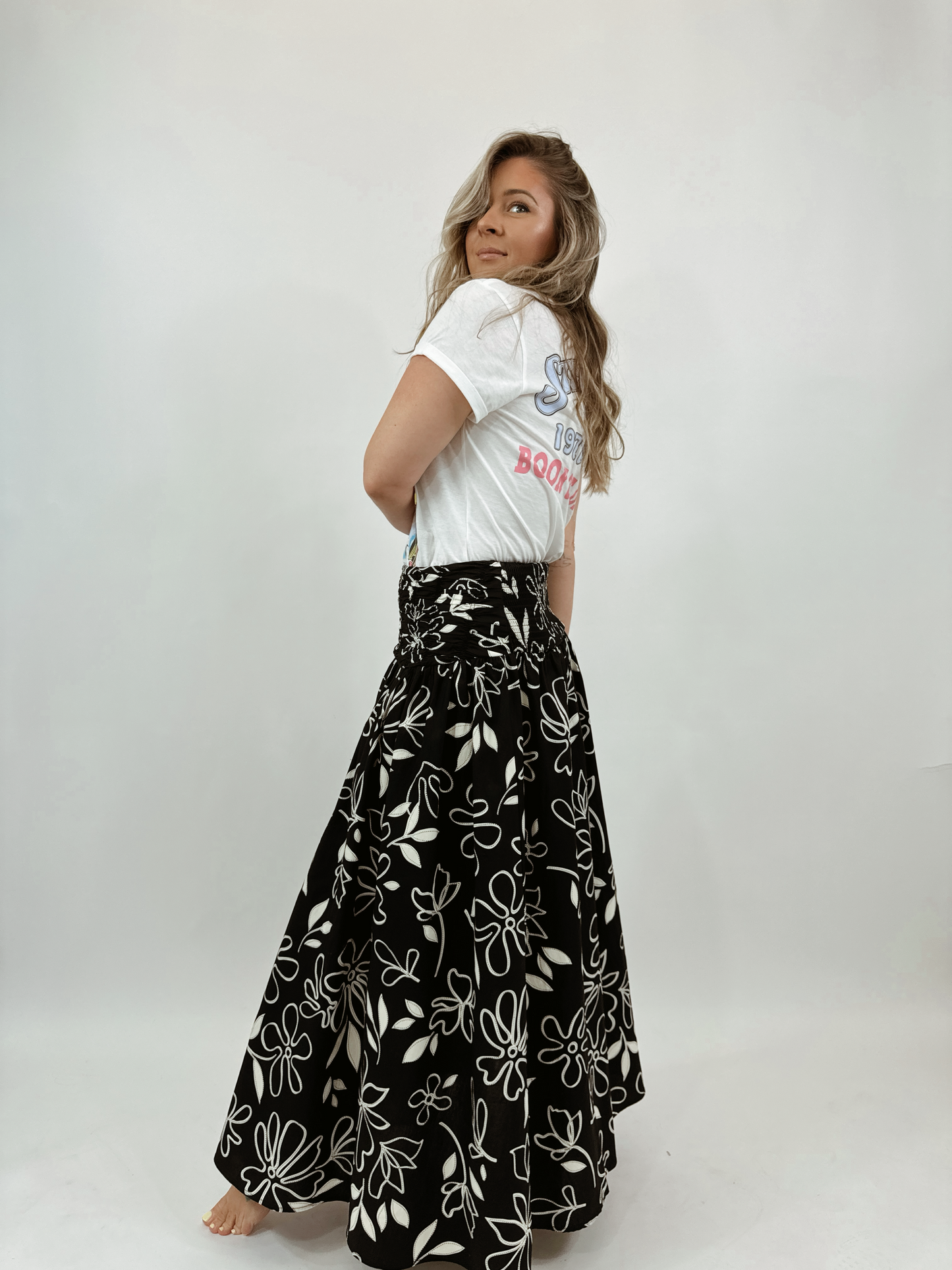 Floral Smocked Waist Poplin Midi