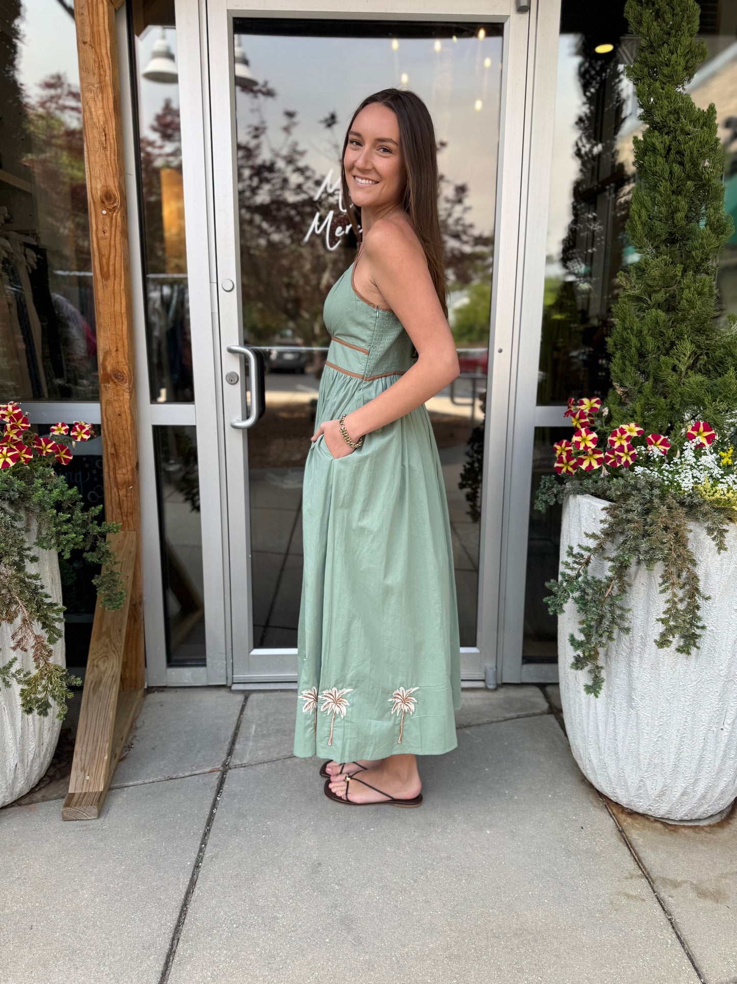 Embroidered Palm Maxi Dress