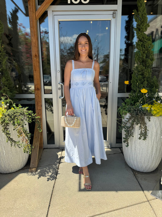 Pintuck Lace Strap Maxi Dress