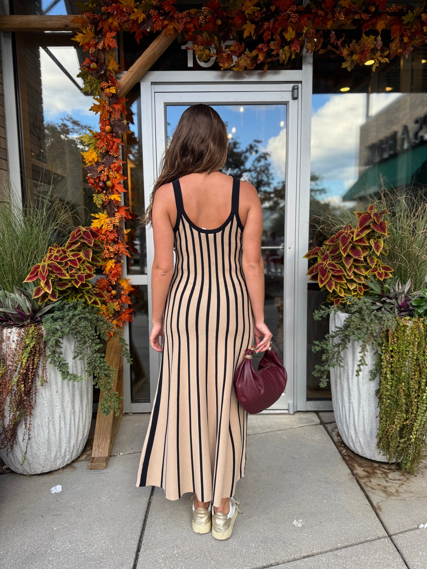 Ribbed Striped Midi Dress
