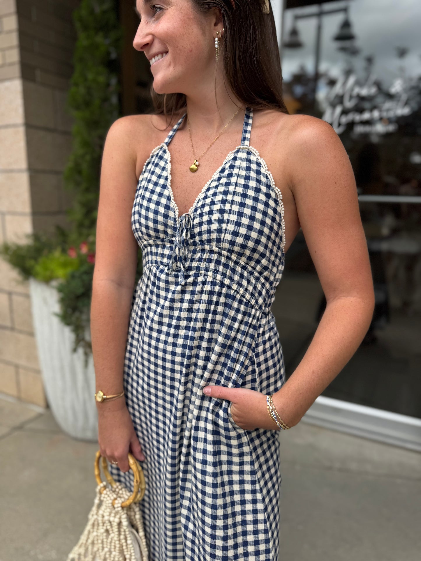 Gingham Halter Maxi Dress