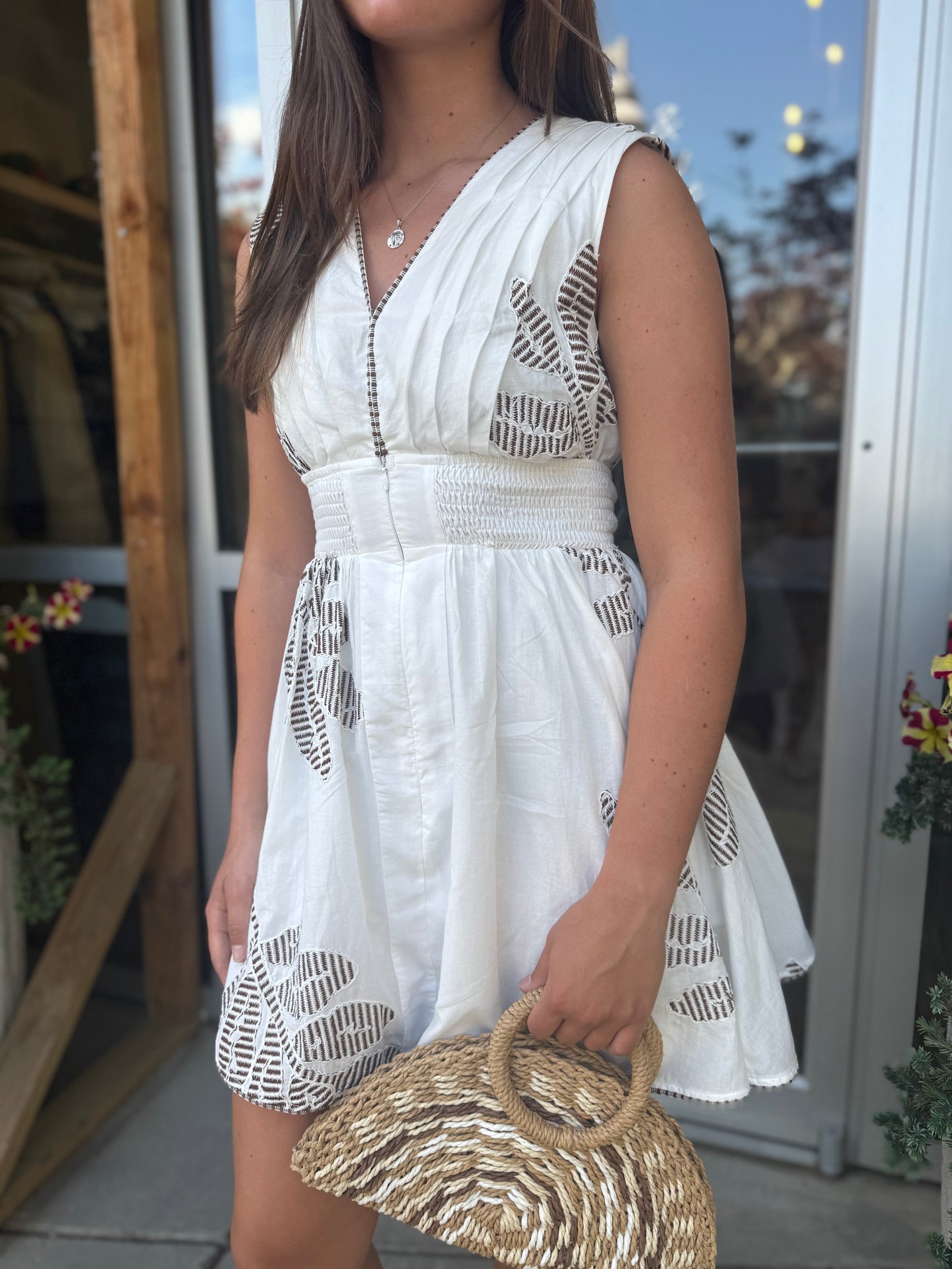 Embroidered Zipper Front Dress