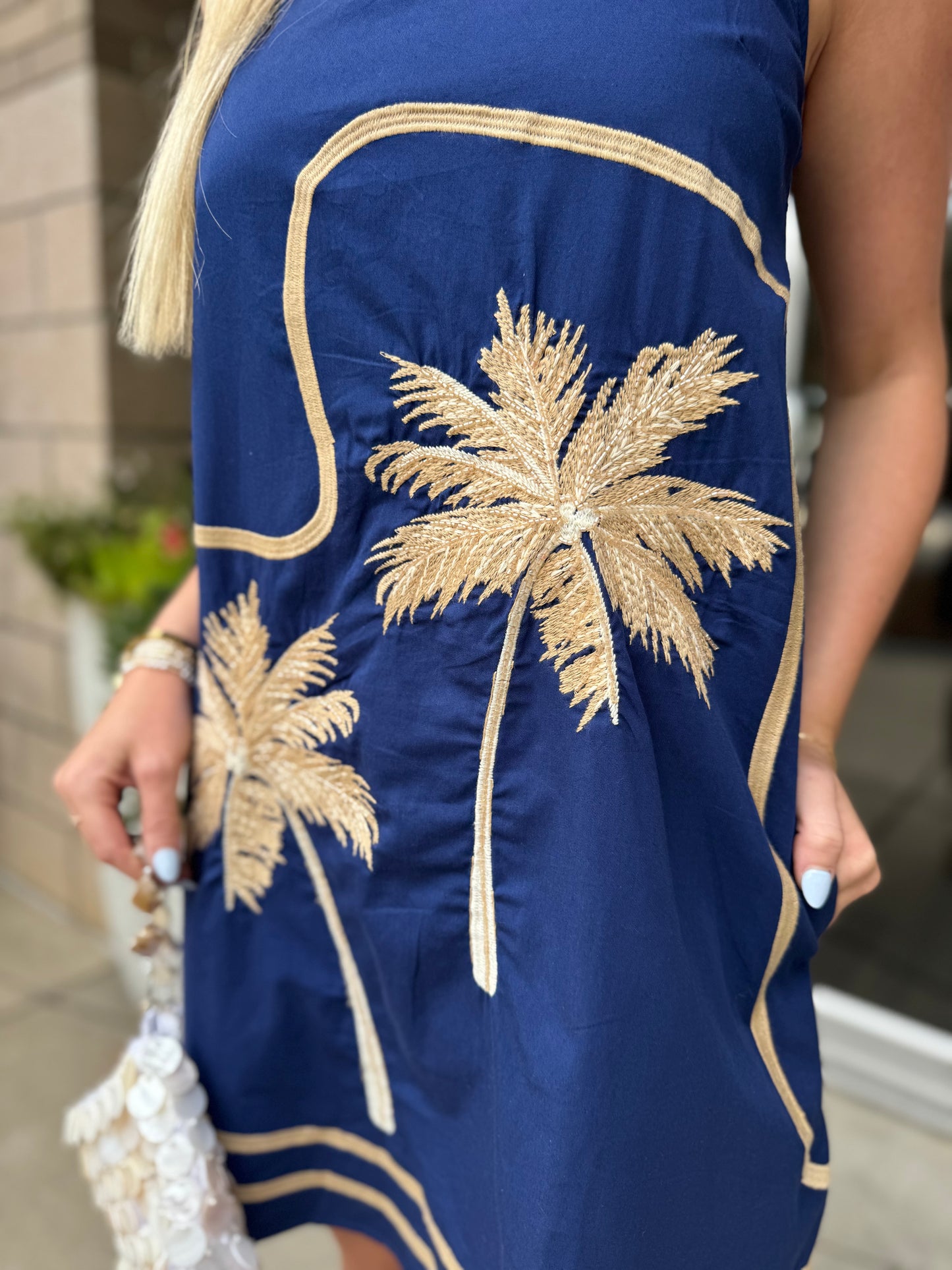 Embroidered Palm Mini Dress