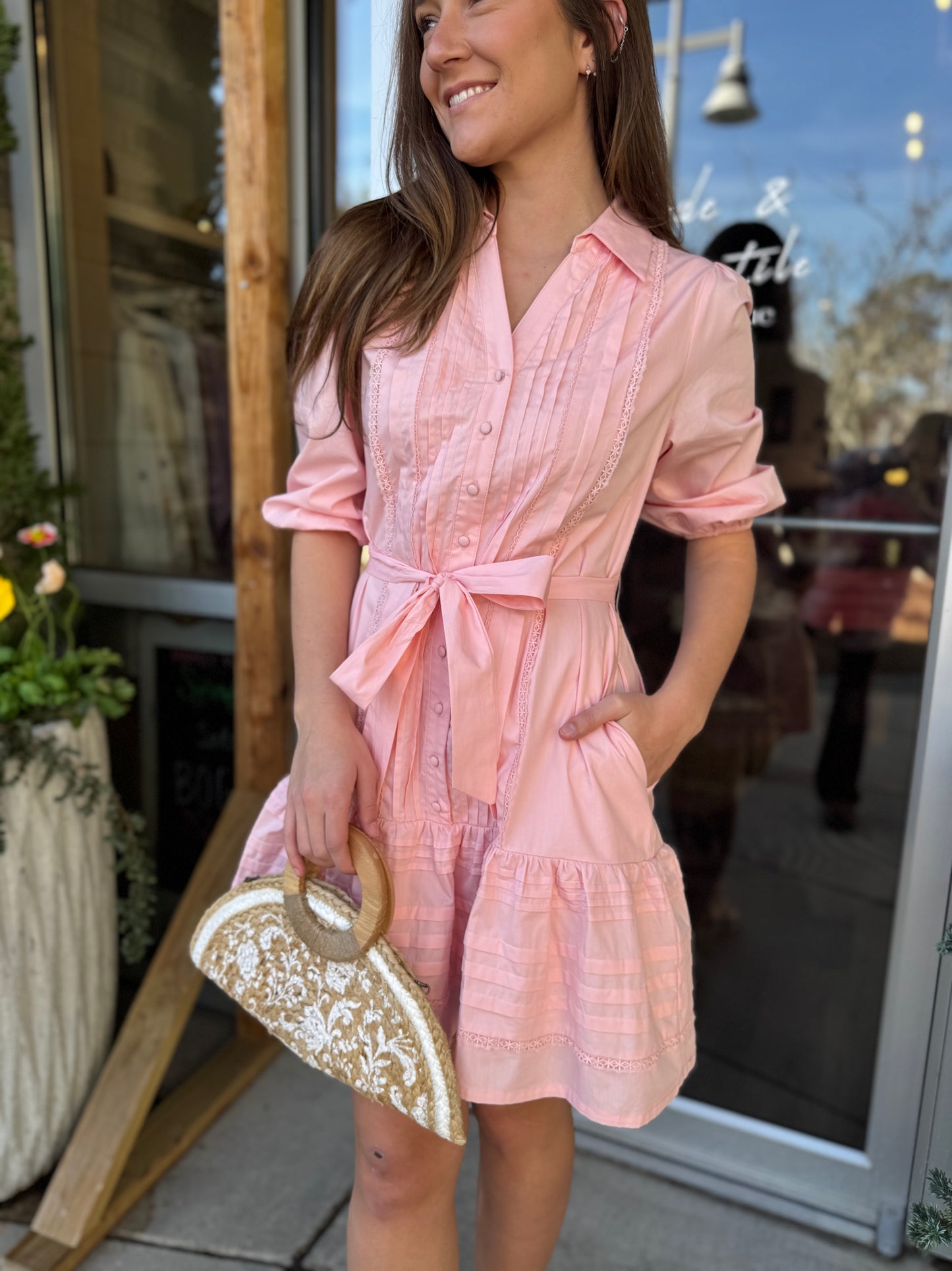 Pink Belt Drop Waist Dress