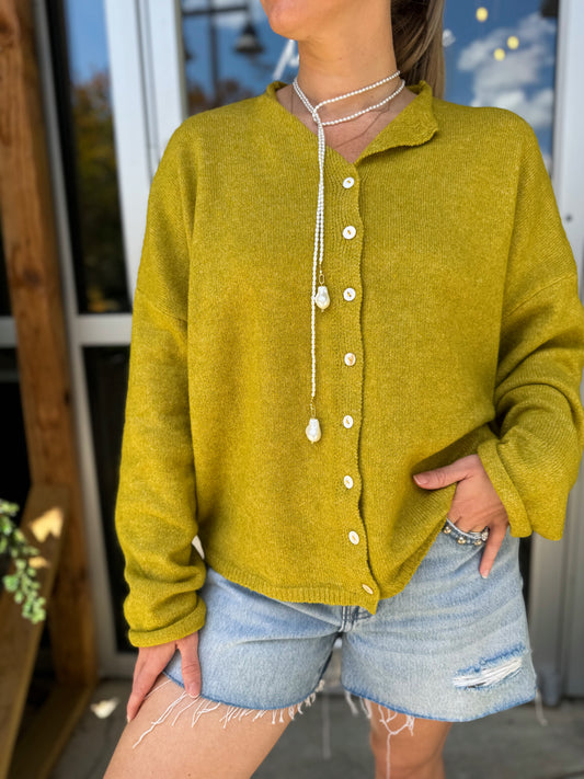 Chartreuse Button Knit