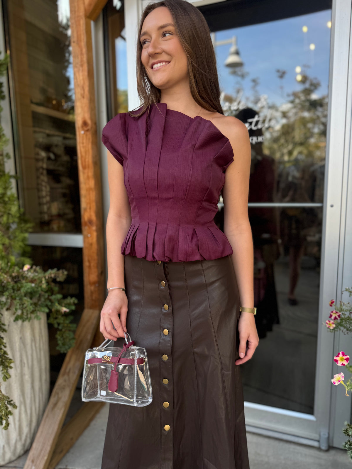 Leather Button Front Skirt