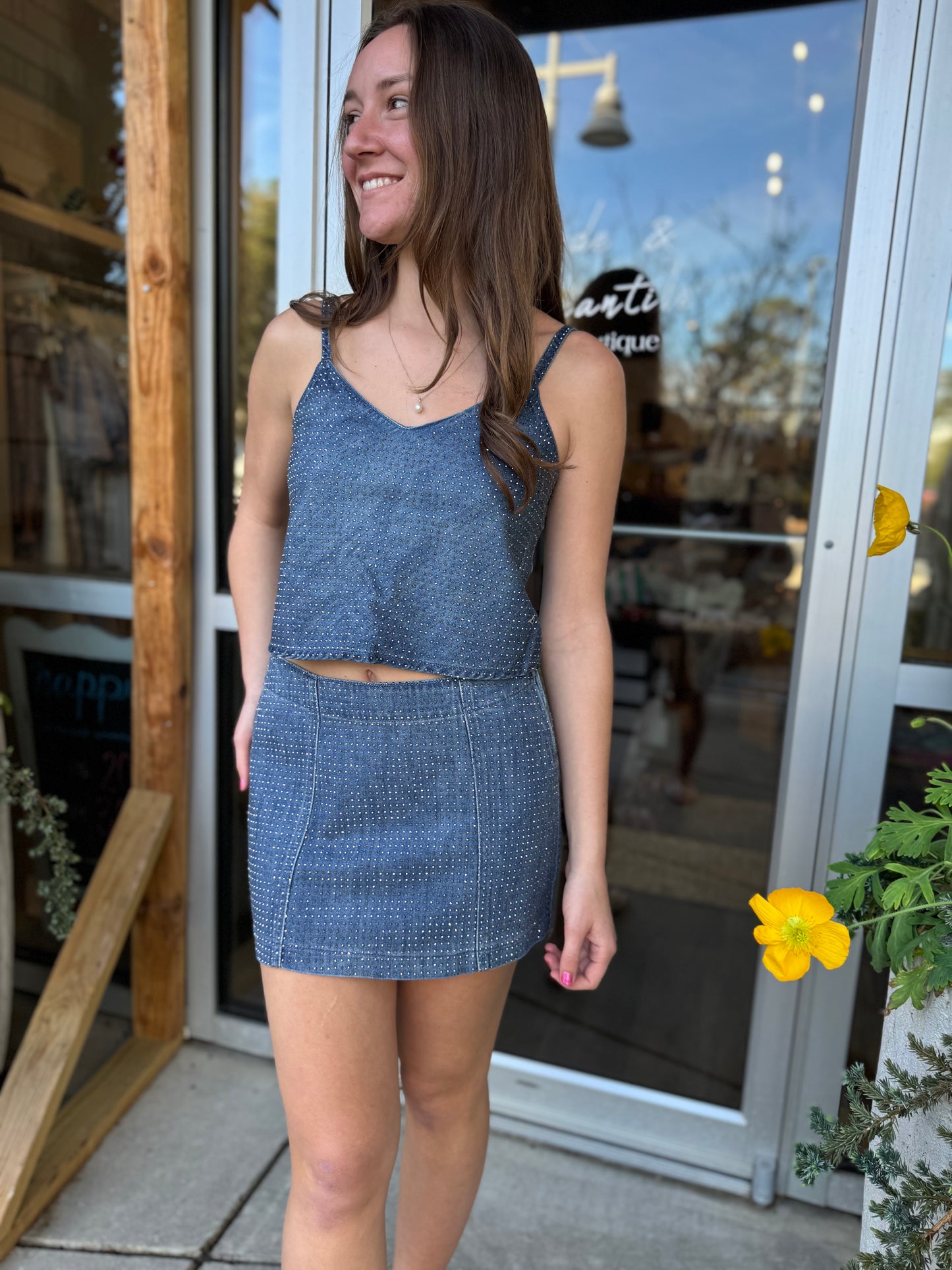 Rhinestone Denim Skirt