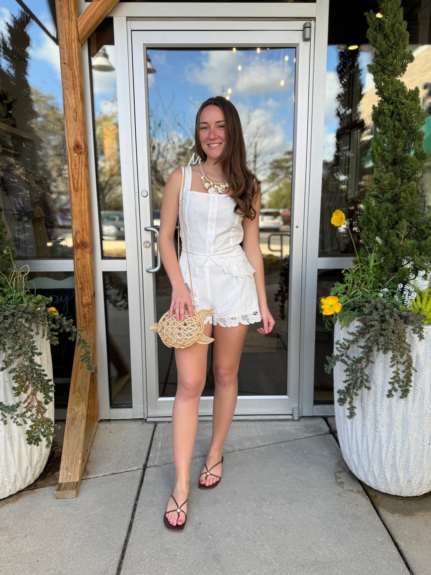 Embroidered Shorts With Pleats