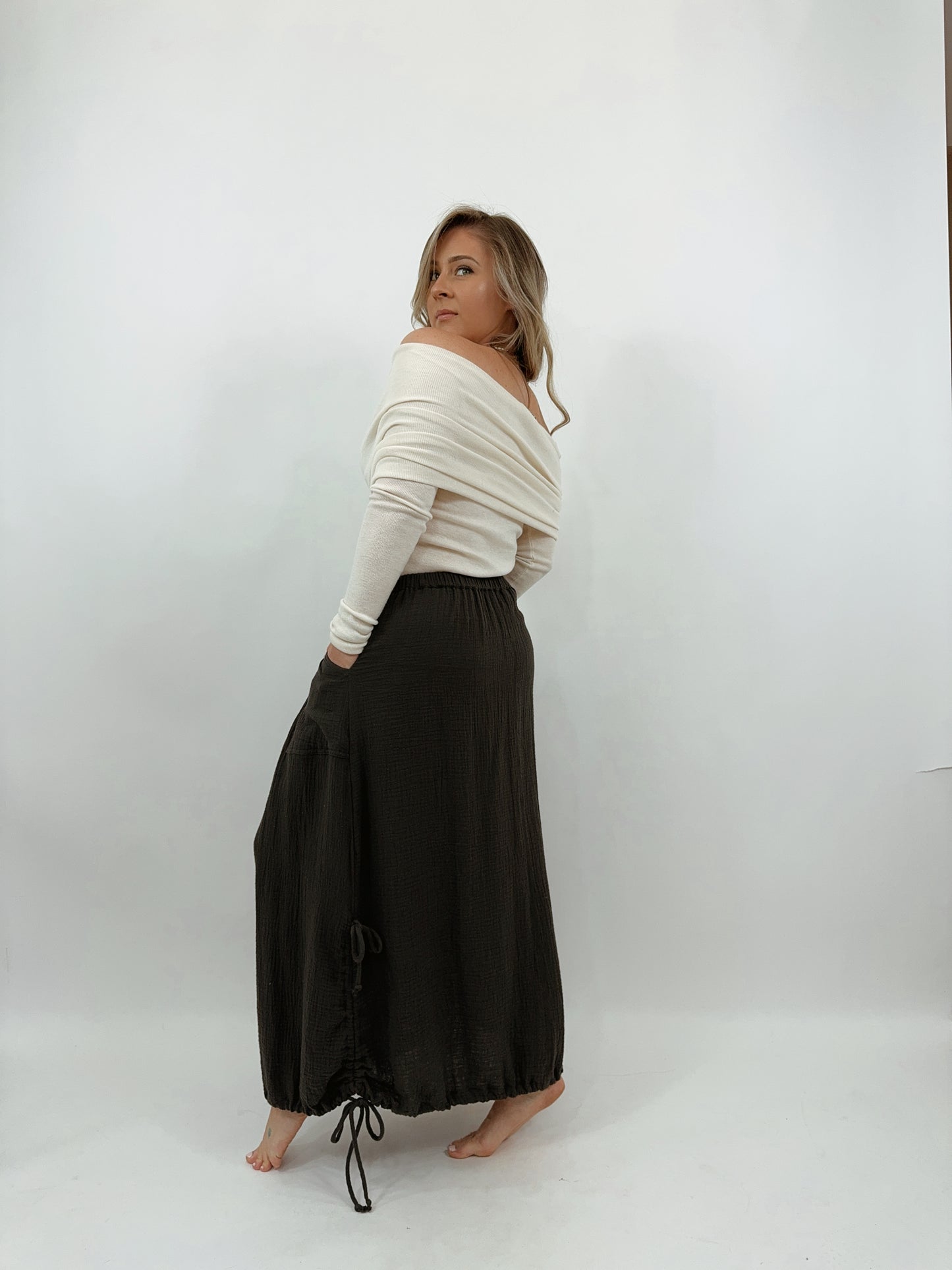 Drawstring Midi Skirt