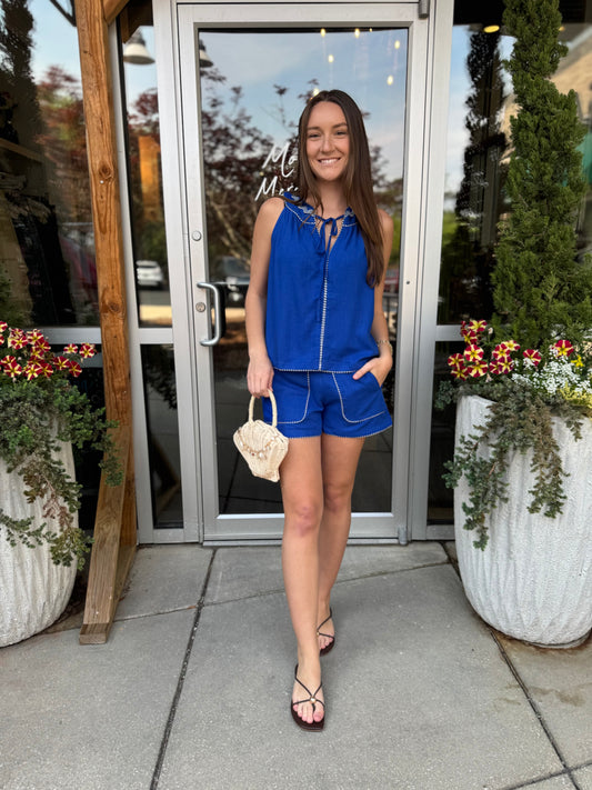 Cobalt Stitch Detail Blouse