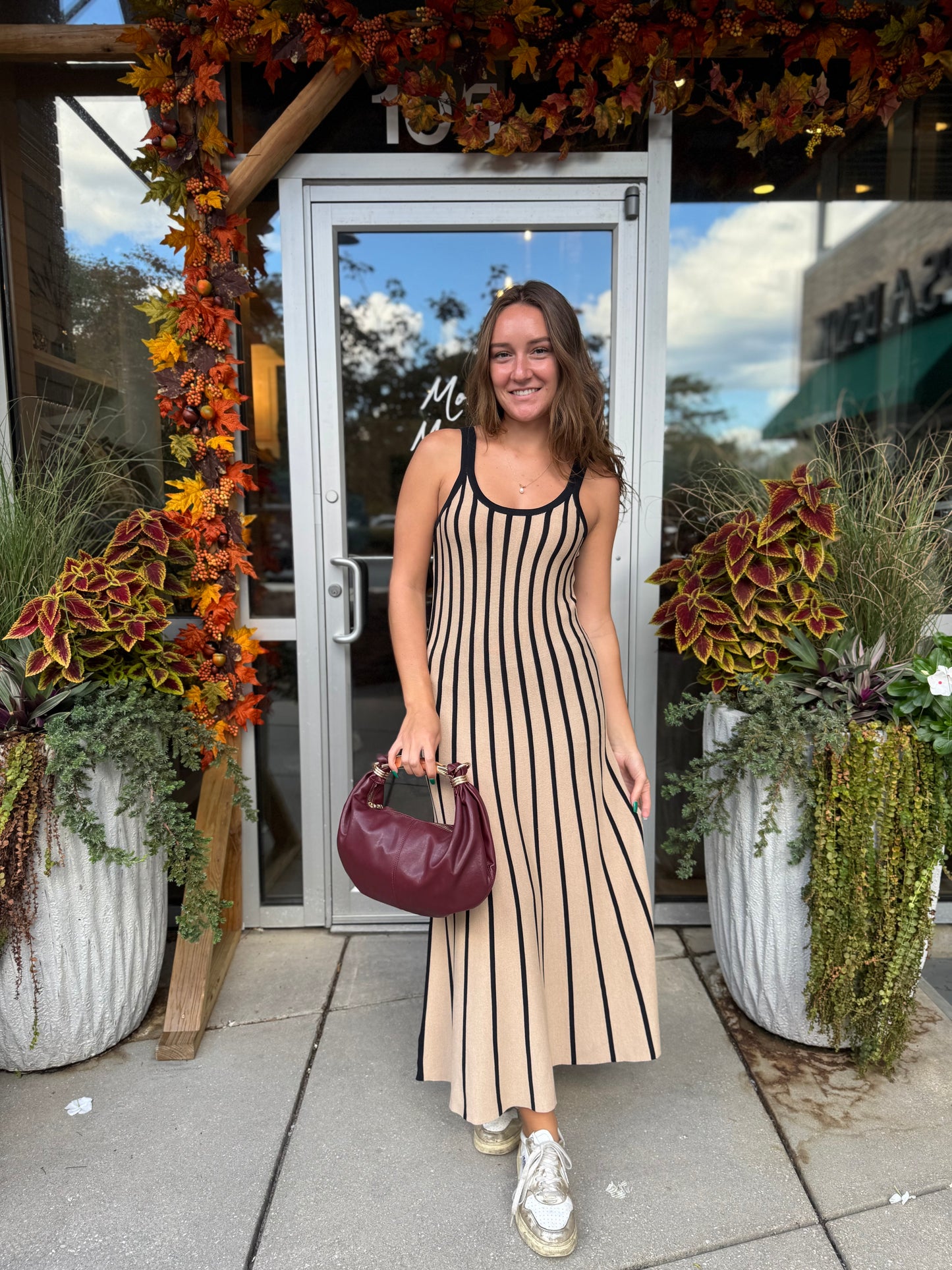 Ribbed Striped Midi Dress