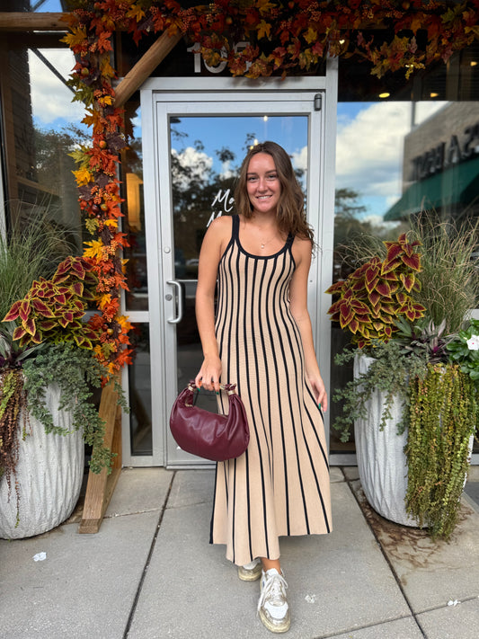 Ribbed Striped Midi Dress