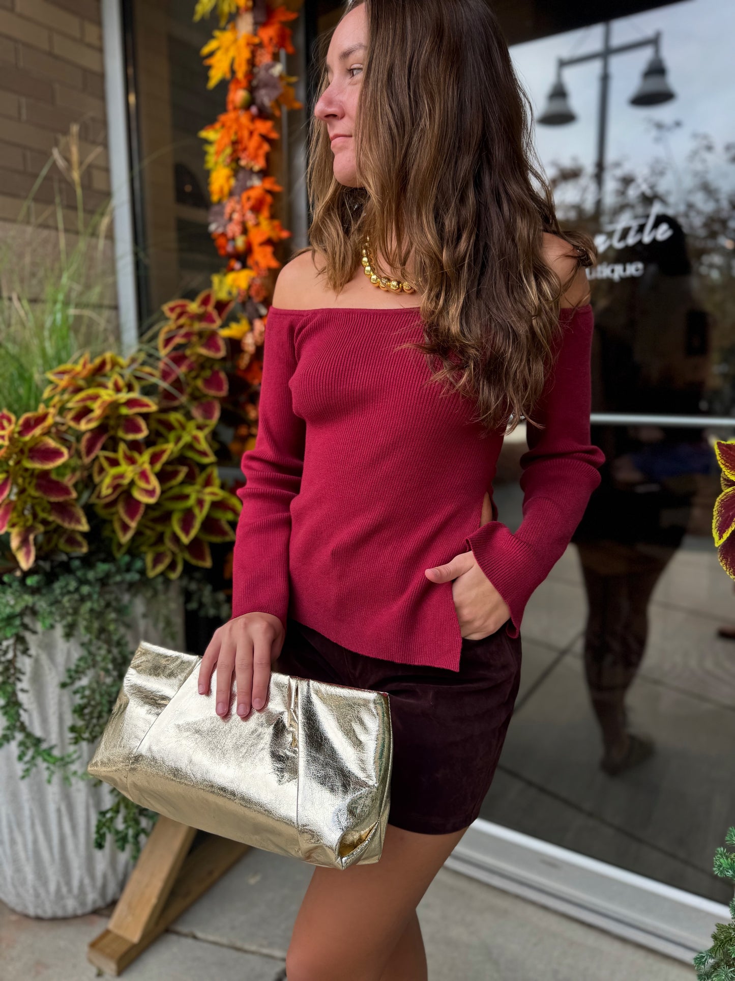 Side Slit Off Shoulder Sweater