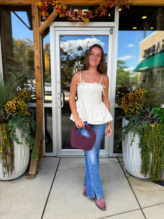 Bow Trim Peplum Top