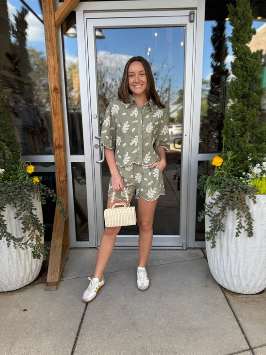 Sage Embroidered Shorts