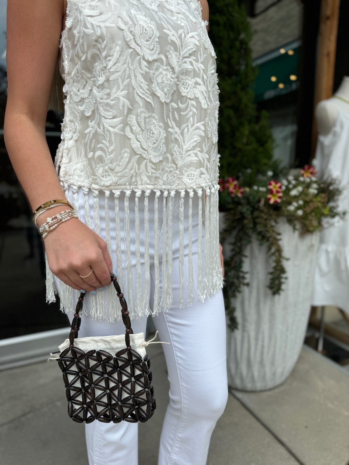 Fringe Hem Embroidered Blouse