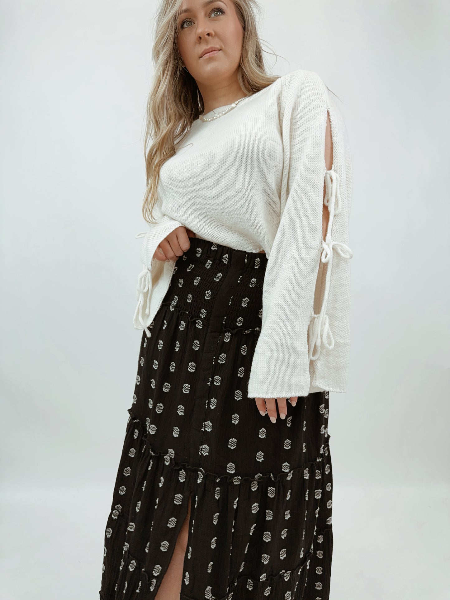 Embroidered Smocked Maxi Skirt