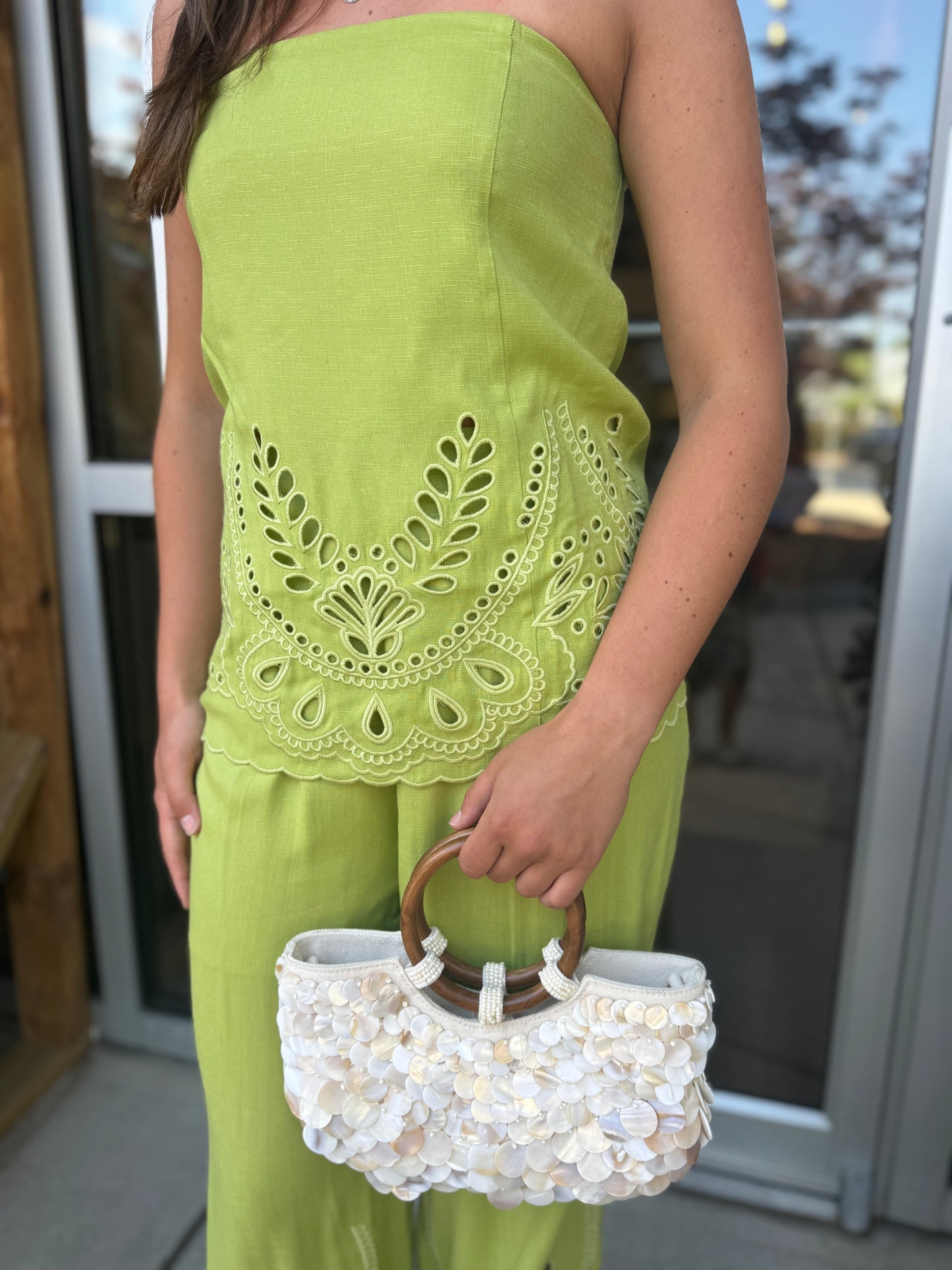 Embroidered Linen Tube Top