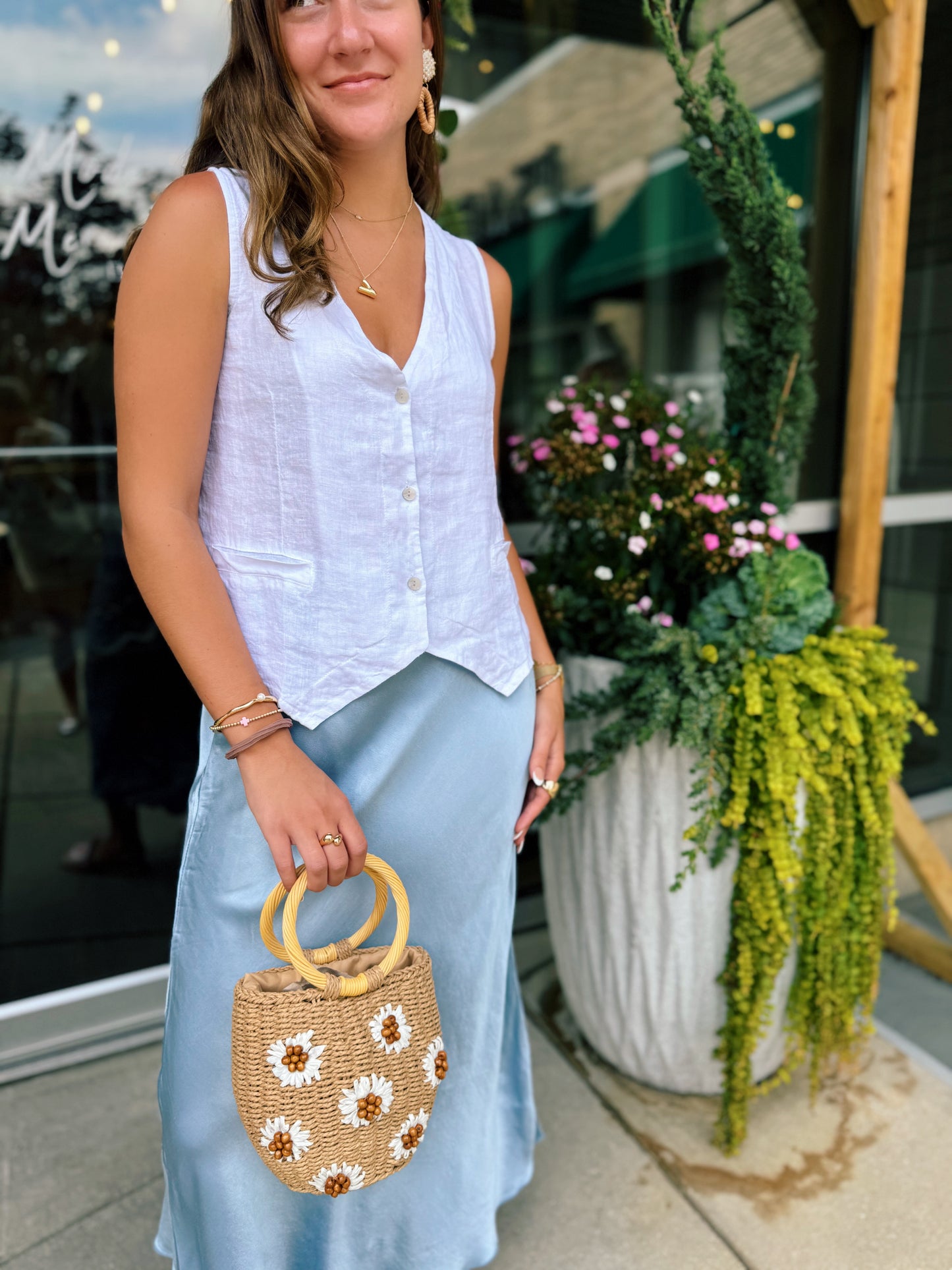 Denim Blue Silk Midi Skirt