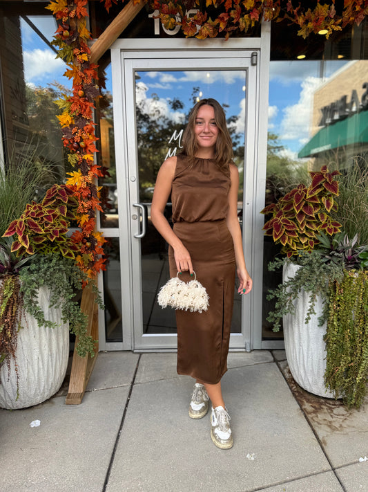 Silky Side Slit Midi Dress