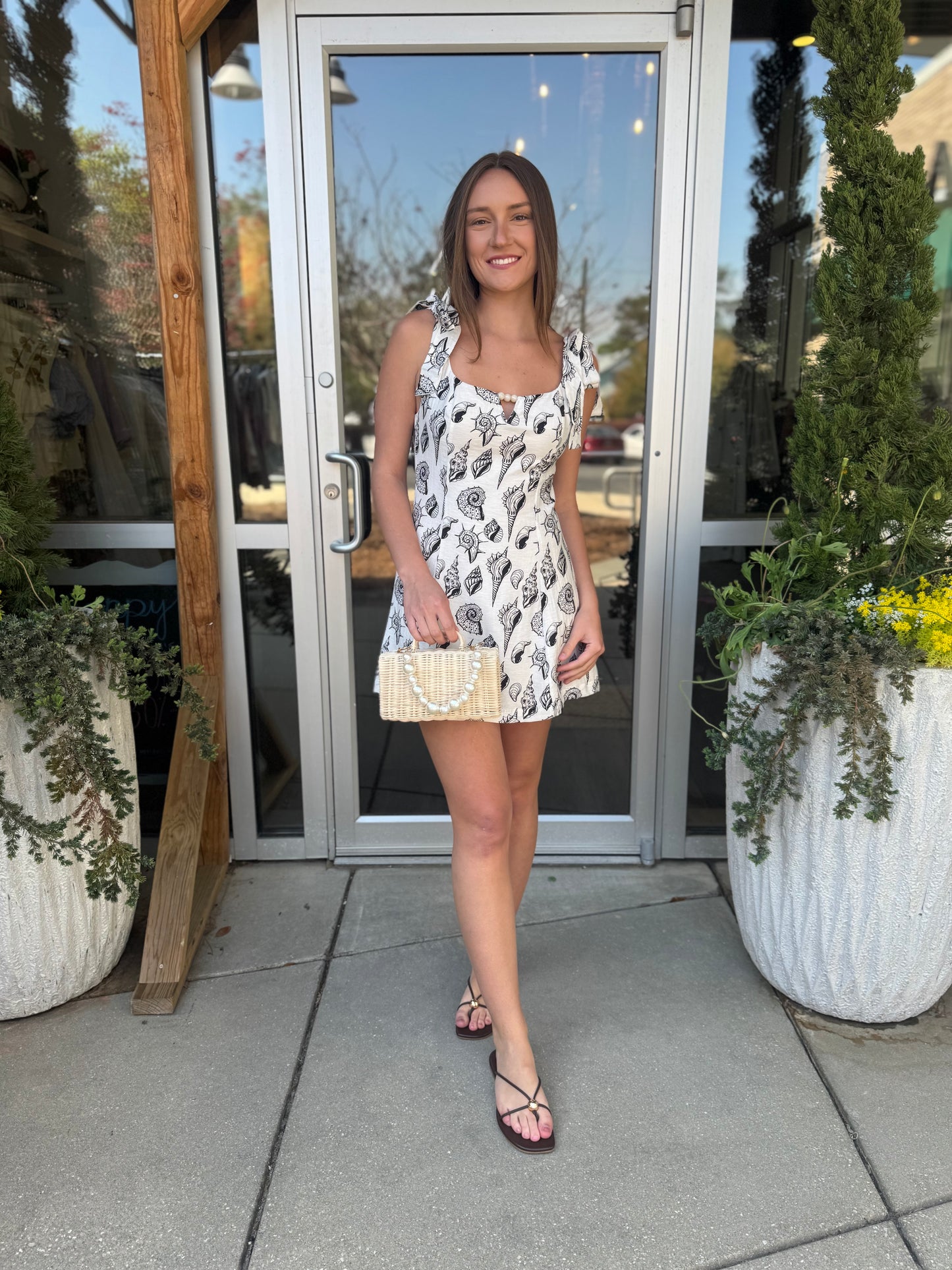 Shell Linen Tie Shoulder Dress