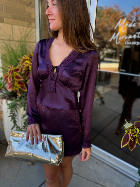 Lace Trim Plum Blouse