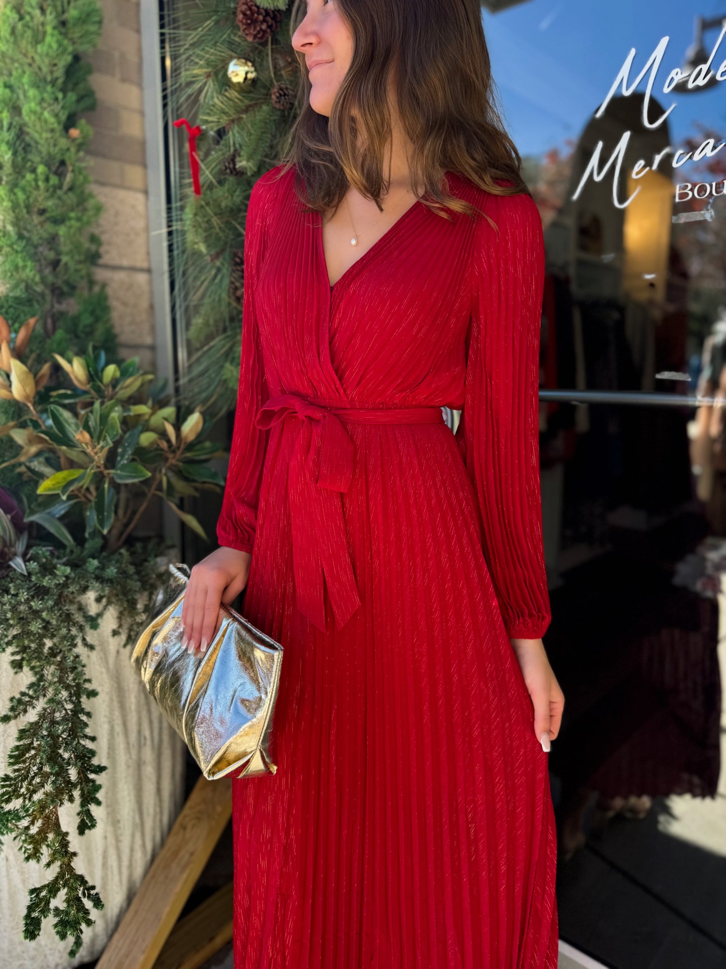 Gold Fleck Pleat Dress