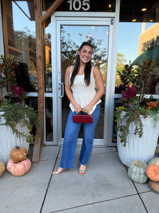 Cream hi-low peplum top