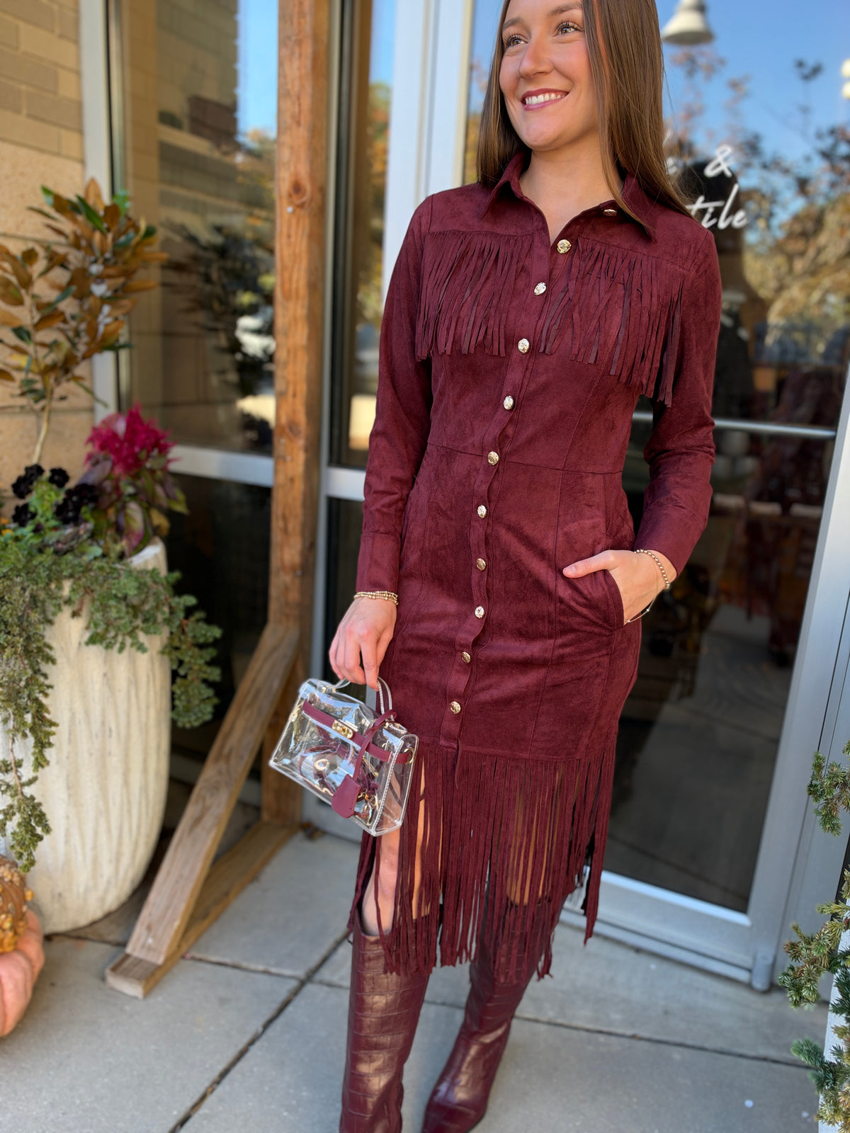 Fringe Button Down Midi Dress