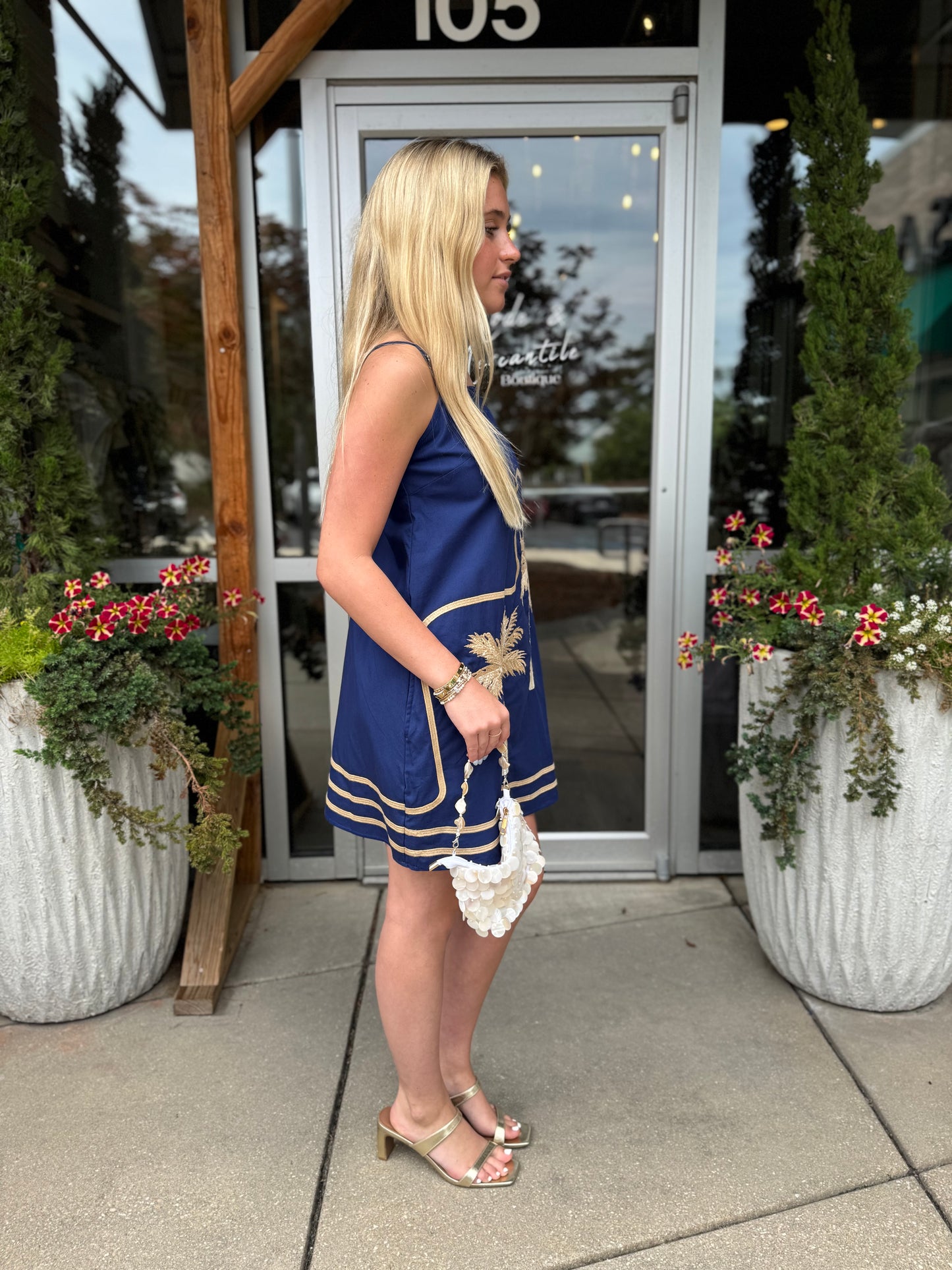 Embroidered Palm Mini Dress